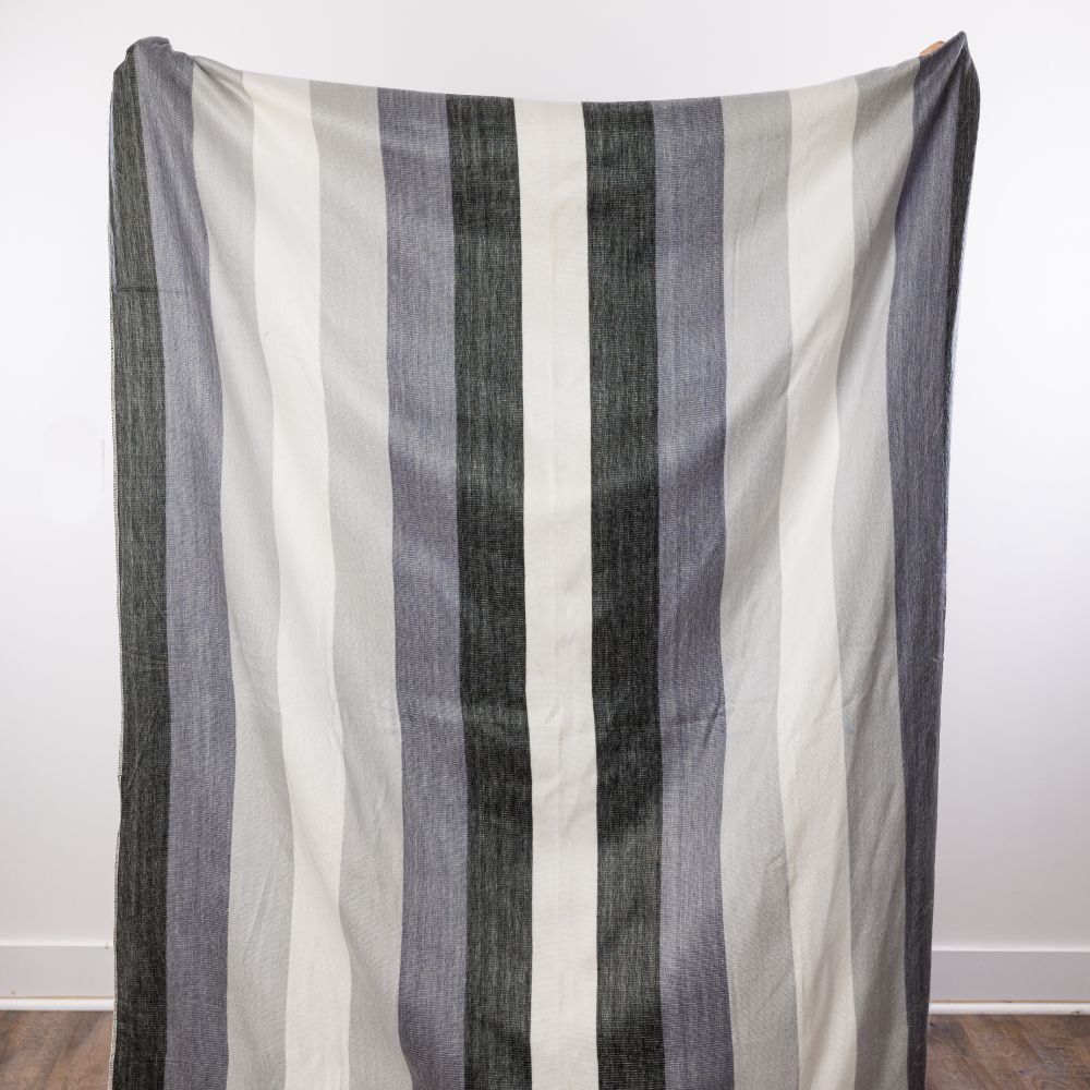 Black and white striped handwoven throw
