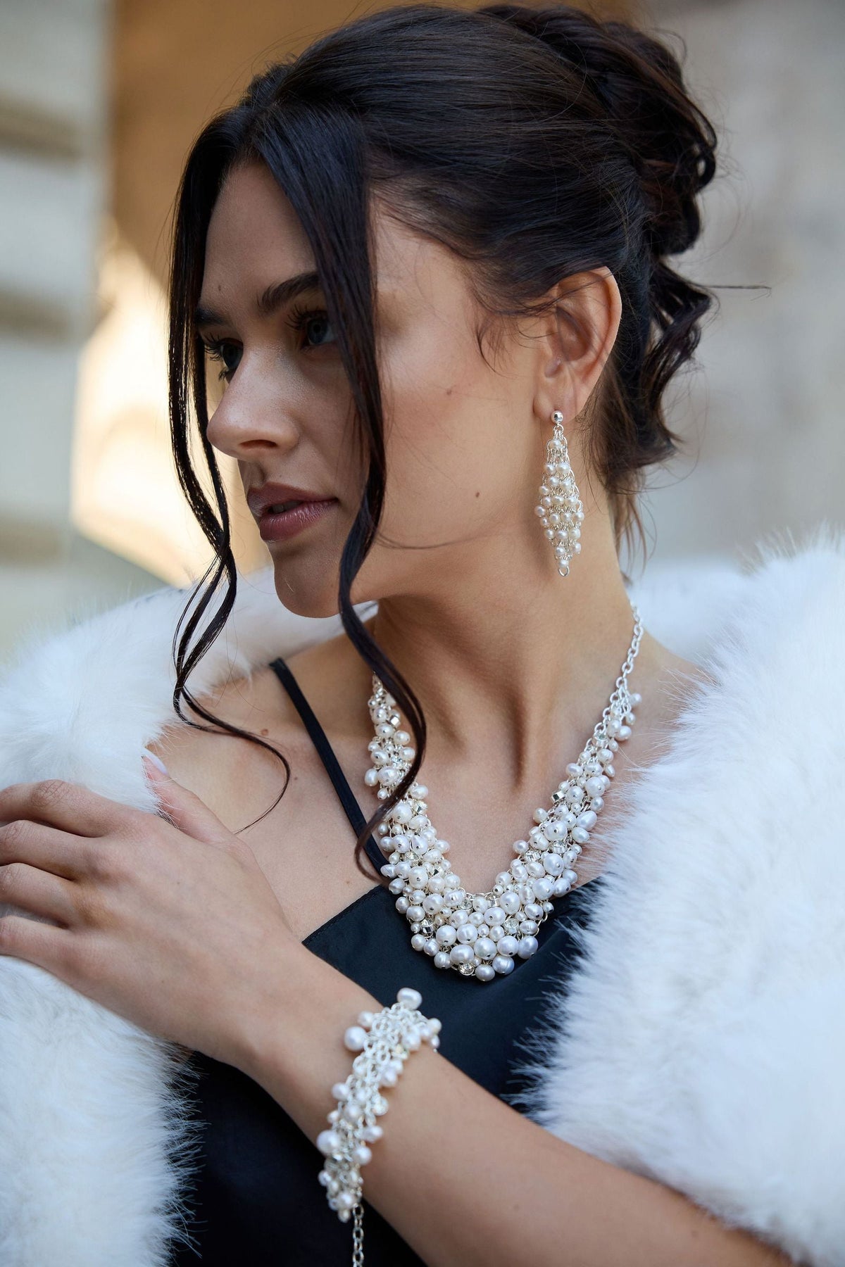 Cascading Pearl Statement Bracelet - Silver