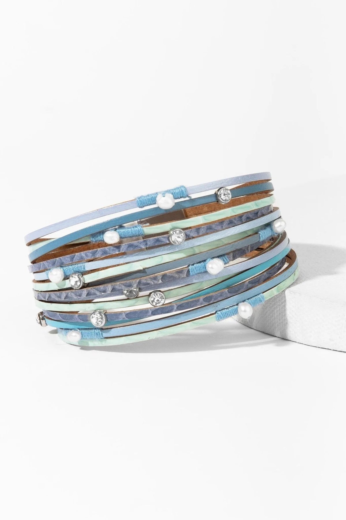 Vibrant Leather Multi Strand Bracelet - Light Sky Blue