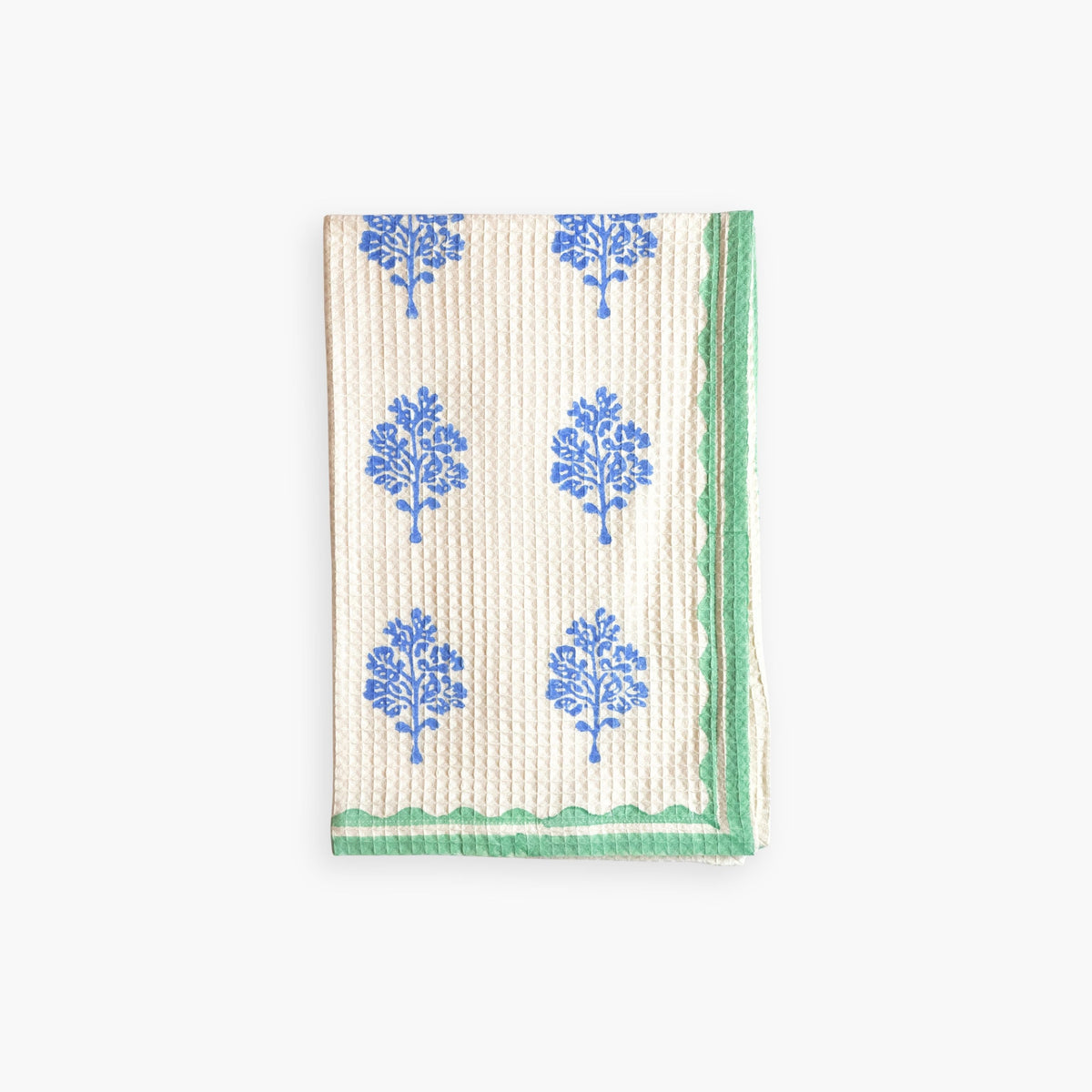 Sara - Cotton Waffle Kitchen Towel - Pastel Green & Blue