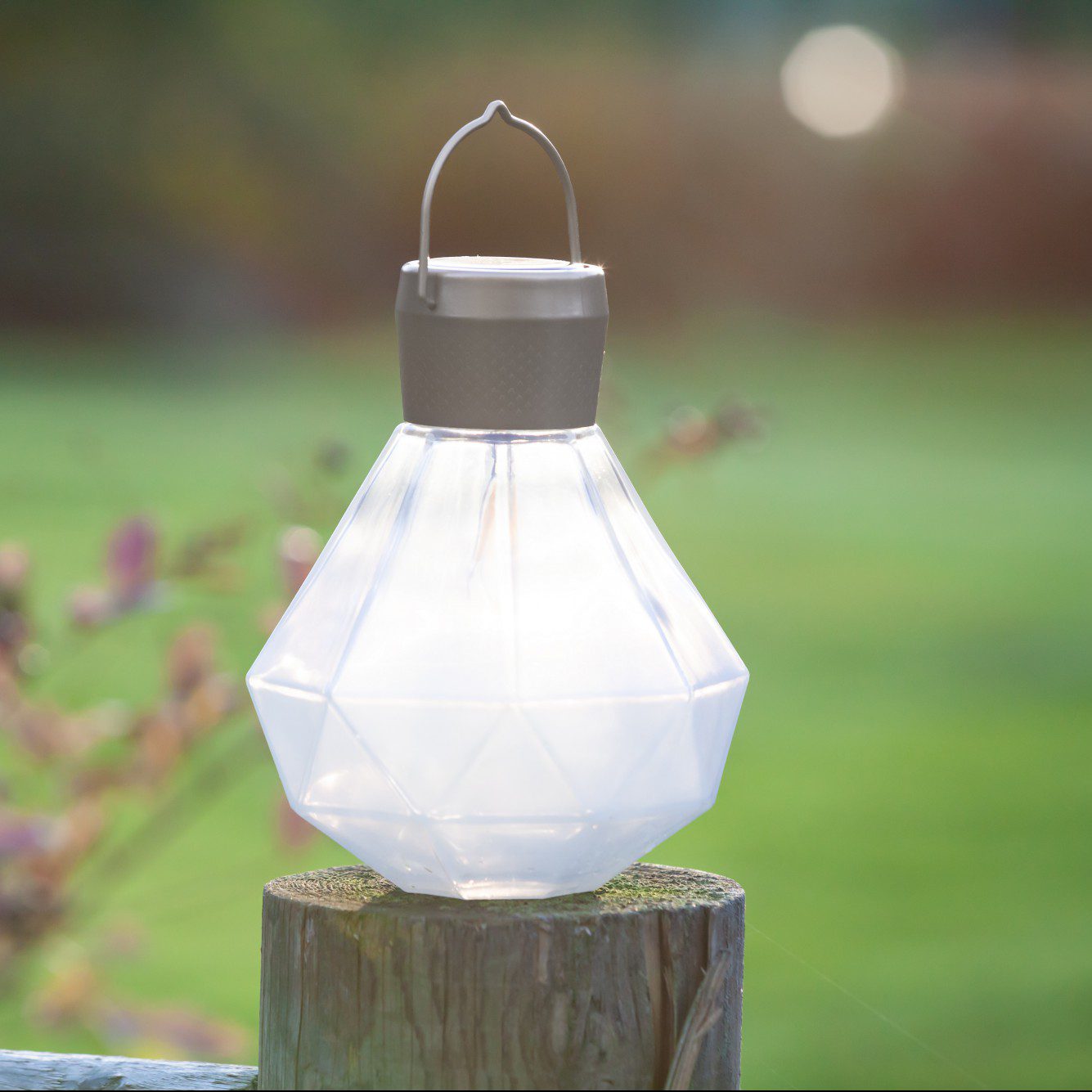 Gem Light Solar Lantern on fence post