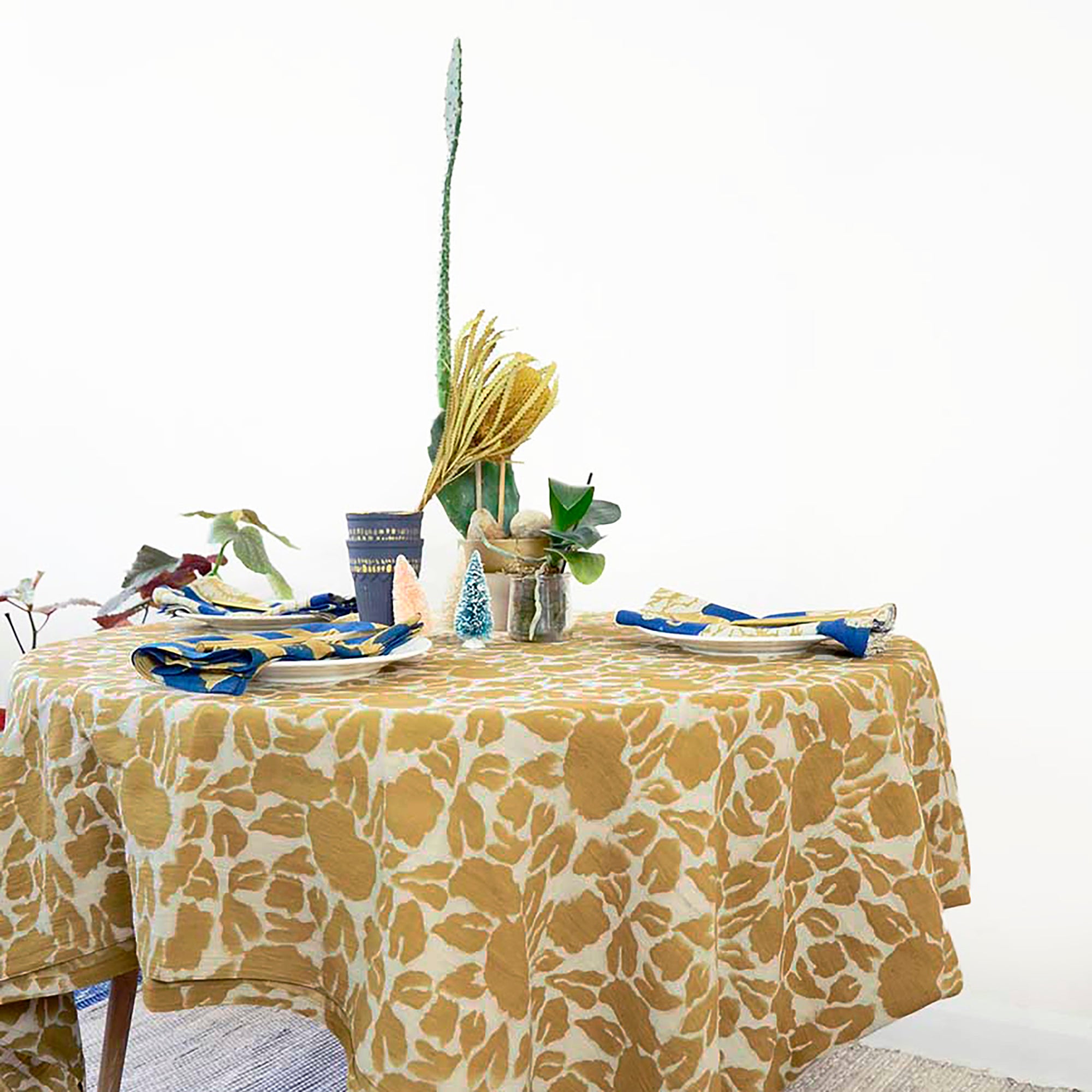 Hand Block Printed Tablecloth - Yan Mustard