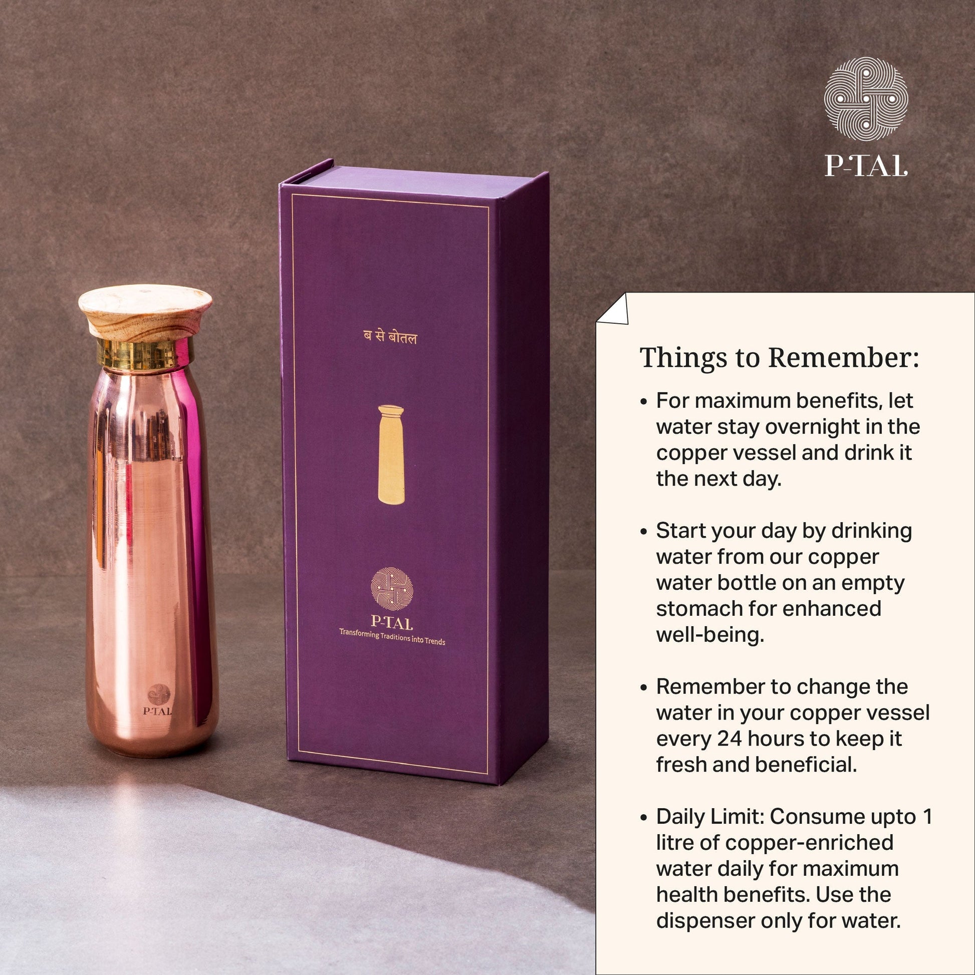 Copper Bottle, 100% Leakproof Copper Water Bottle P-TAL