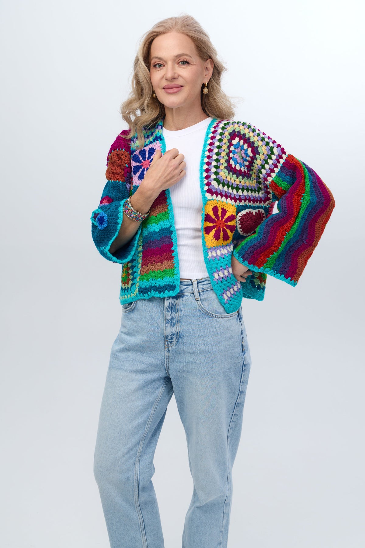 Vibrant Multi Pattern Crochet Cardigan - Multi