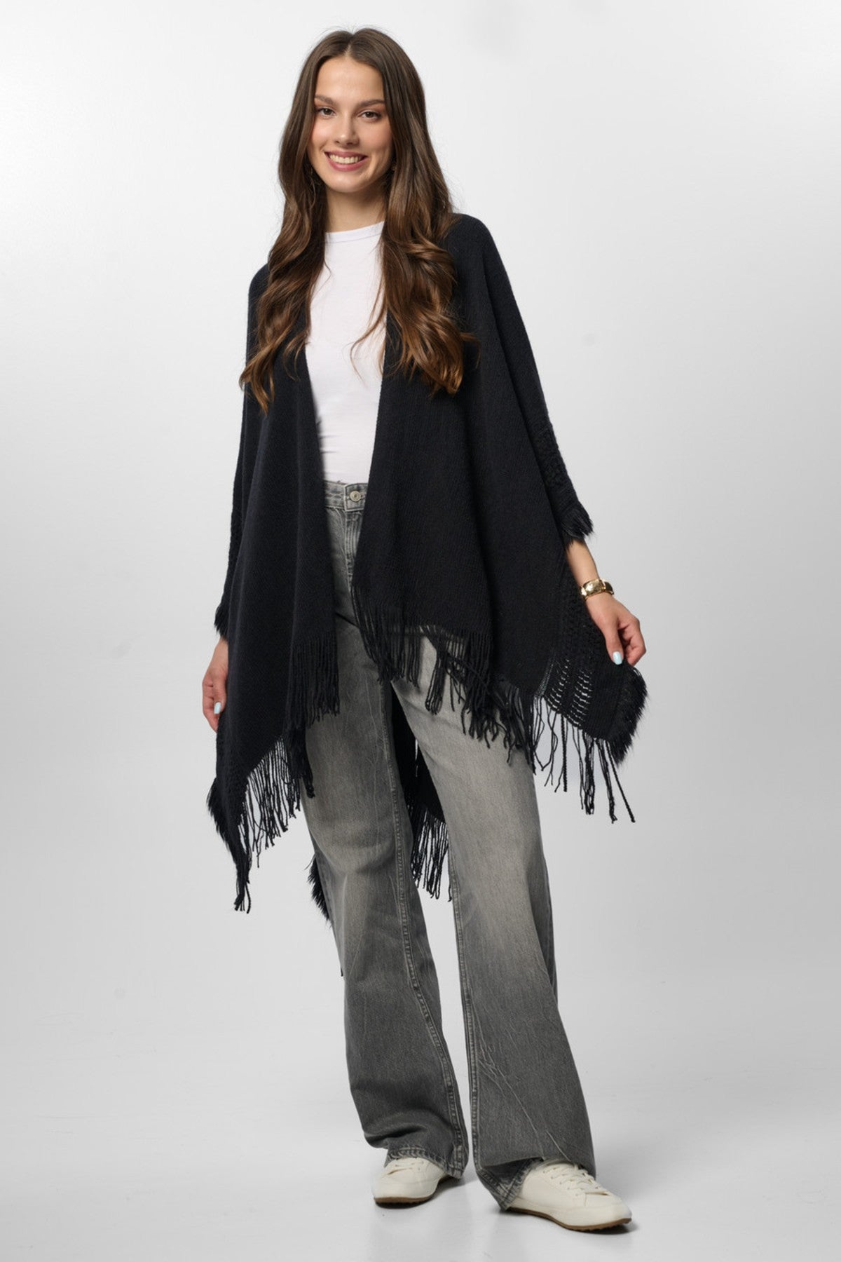 Tara Fringed Kimono - Black