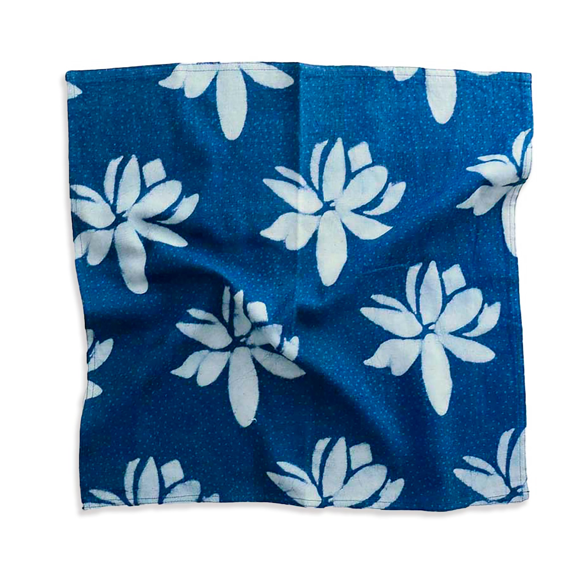 Hand Block Printed Blue Lotus Napkin (Set of 4) - Lotus Blue