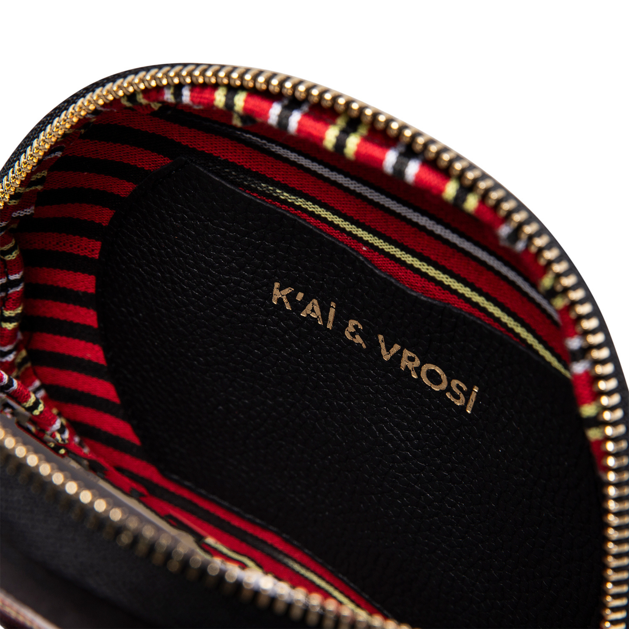 Black Genuine Leather & Fabric Pattern Crossbody Bag