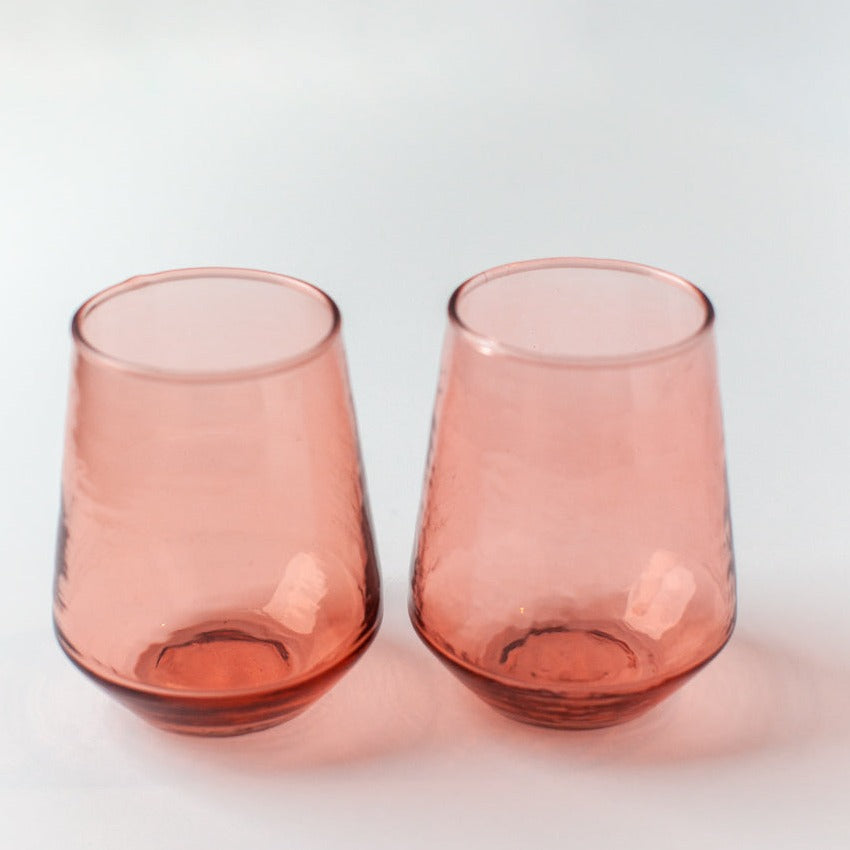 Handblown Hammered Glass Water Tumbler, Blush - set of 4