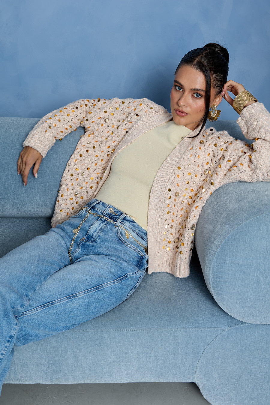 Deco Cable Knit Cardigan - Cream