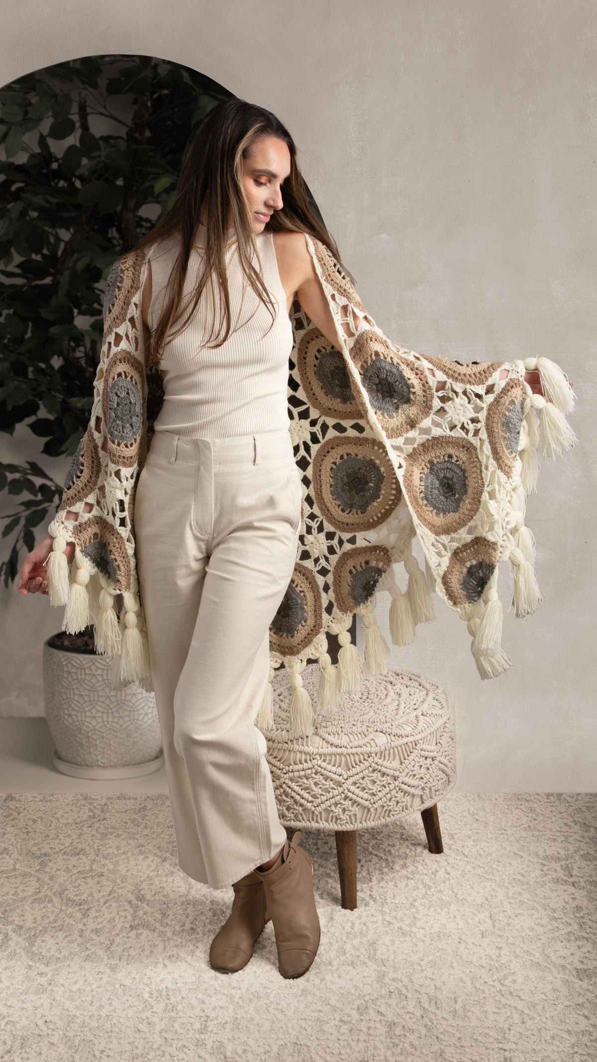Crocheted Sunshine Shawl - Burly wood