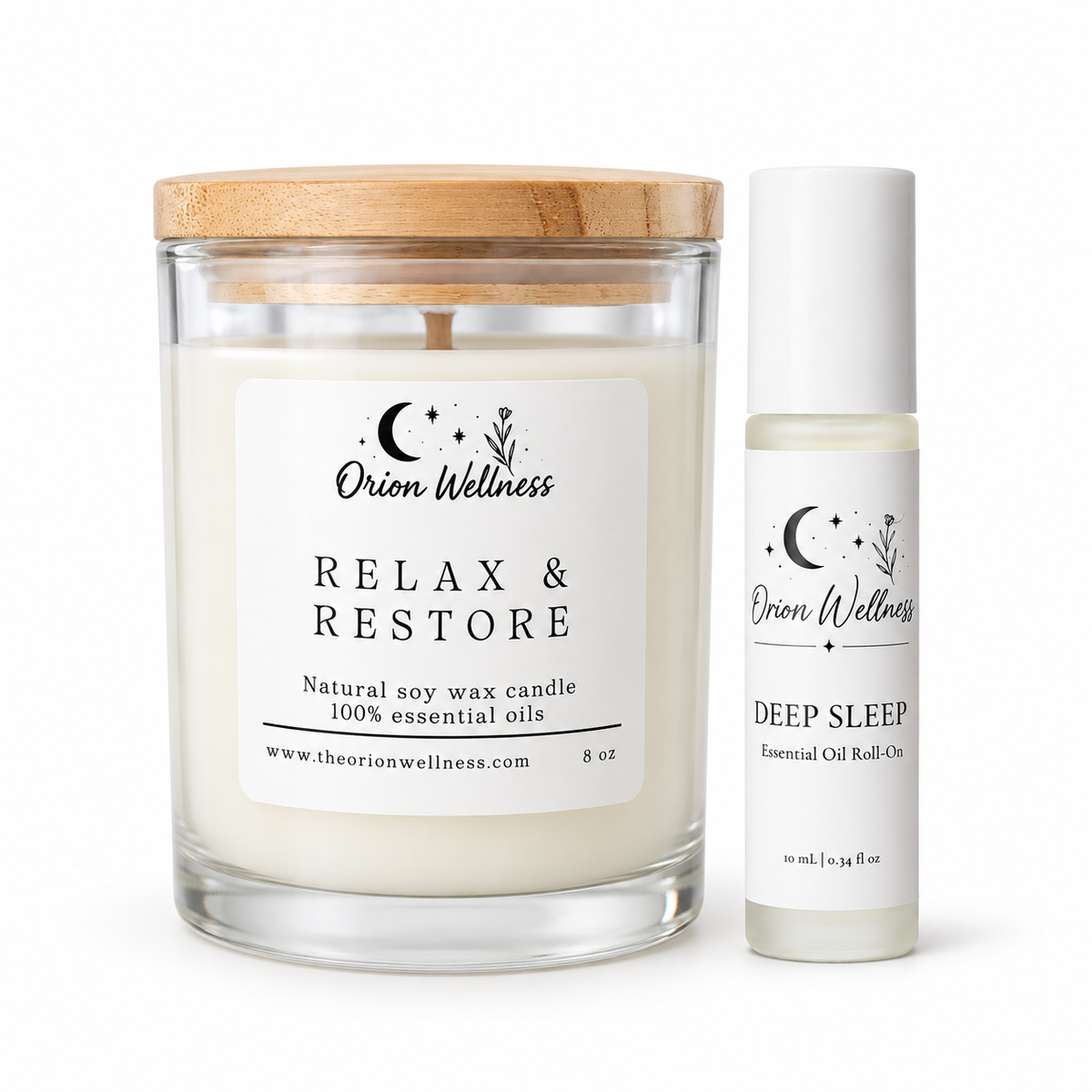 Sleep Candle + Roll-On Duo by Orion Wellness on a white background