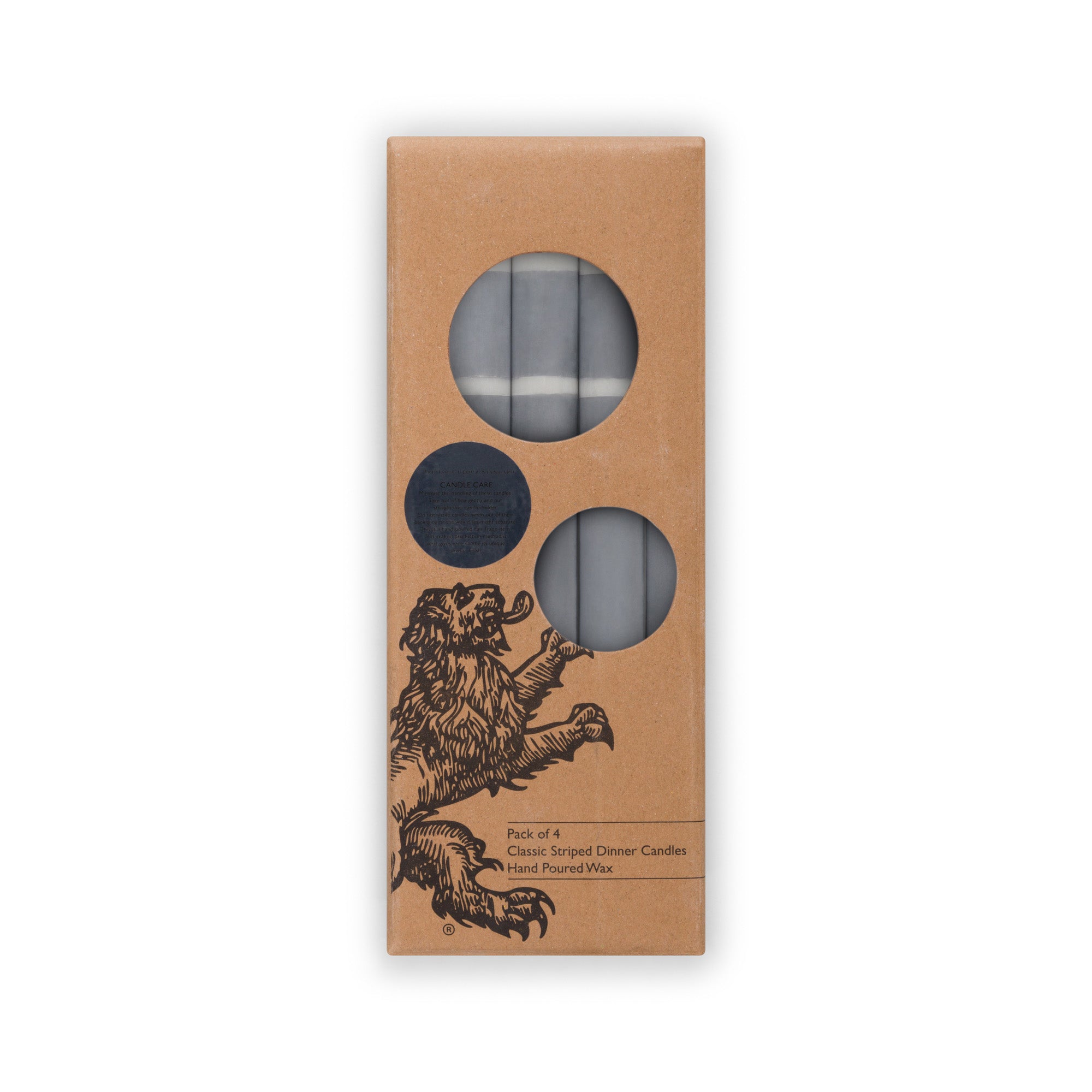 Striped Dinner Candles in Gunmetal and Gull Grey