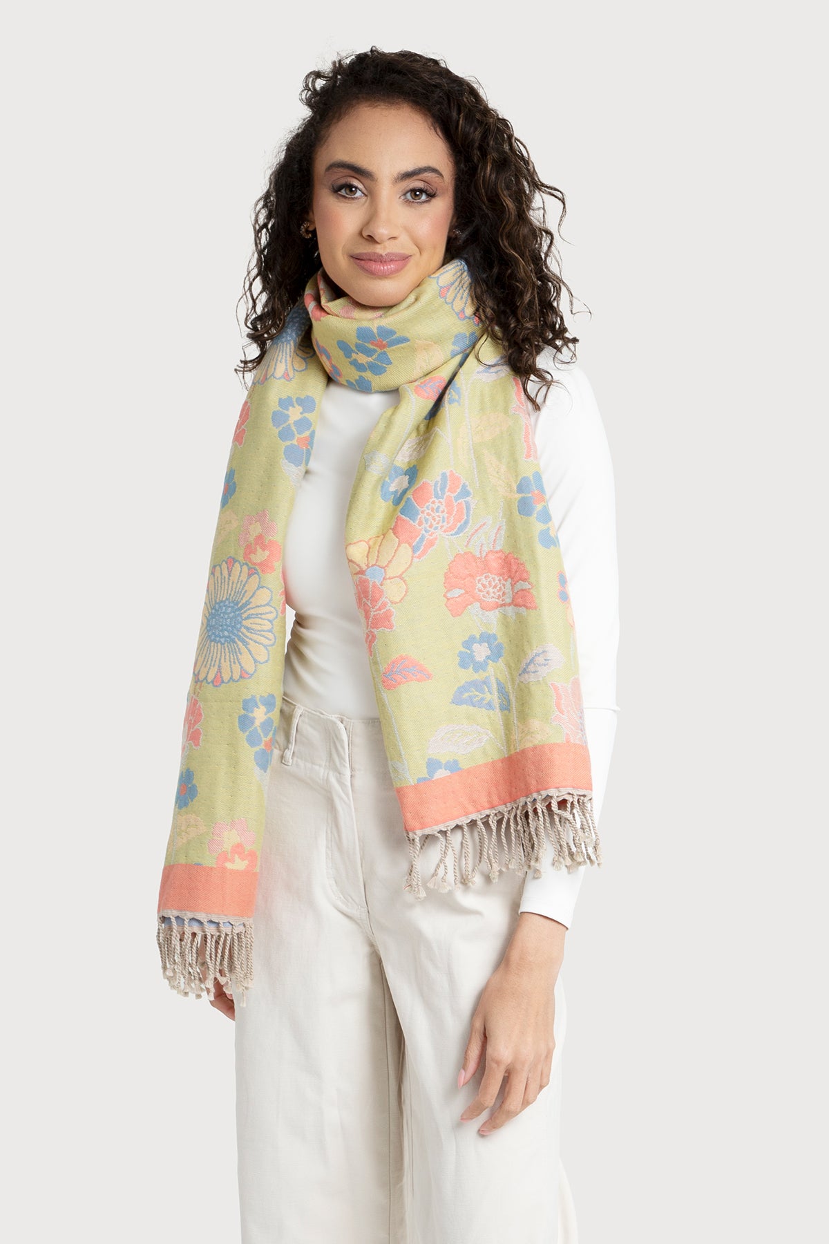 Fiore Pastel Reversible Scarf - Yellow