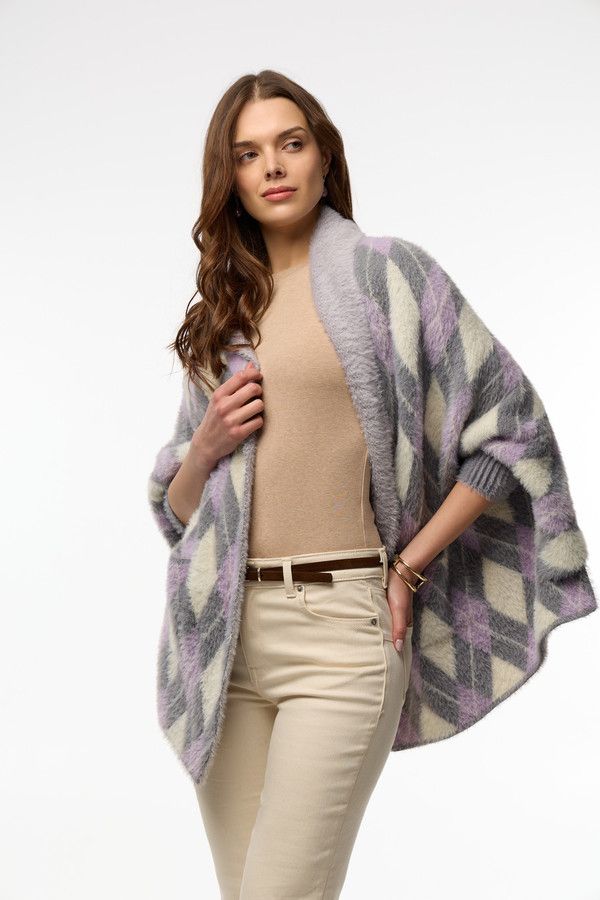 Oversized Argyle Cardigan - Grey