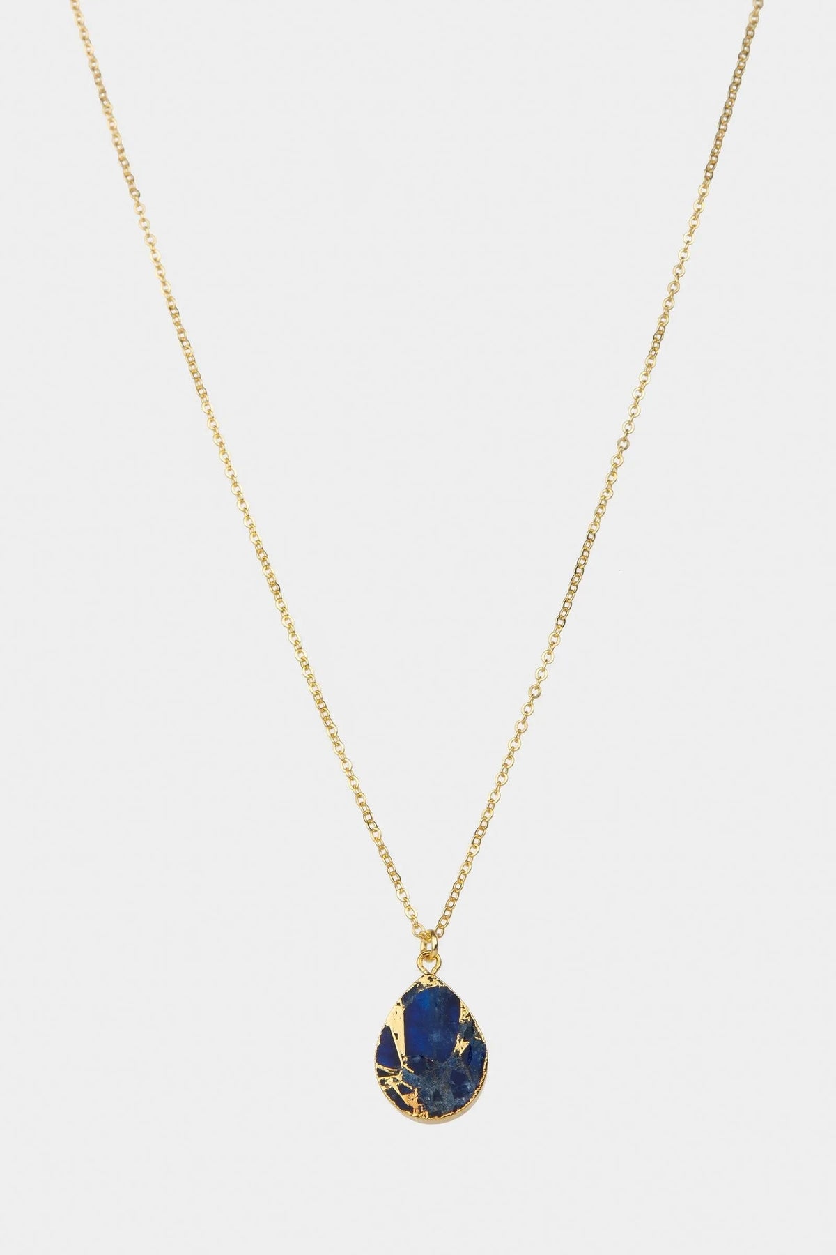 Mojave Pear Shape Mixed Gemstone Pendant Necklace Navy