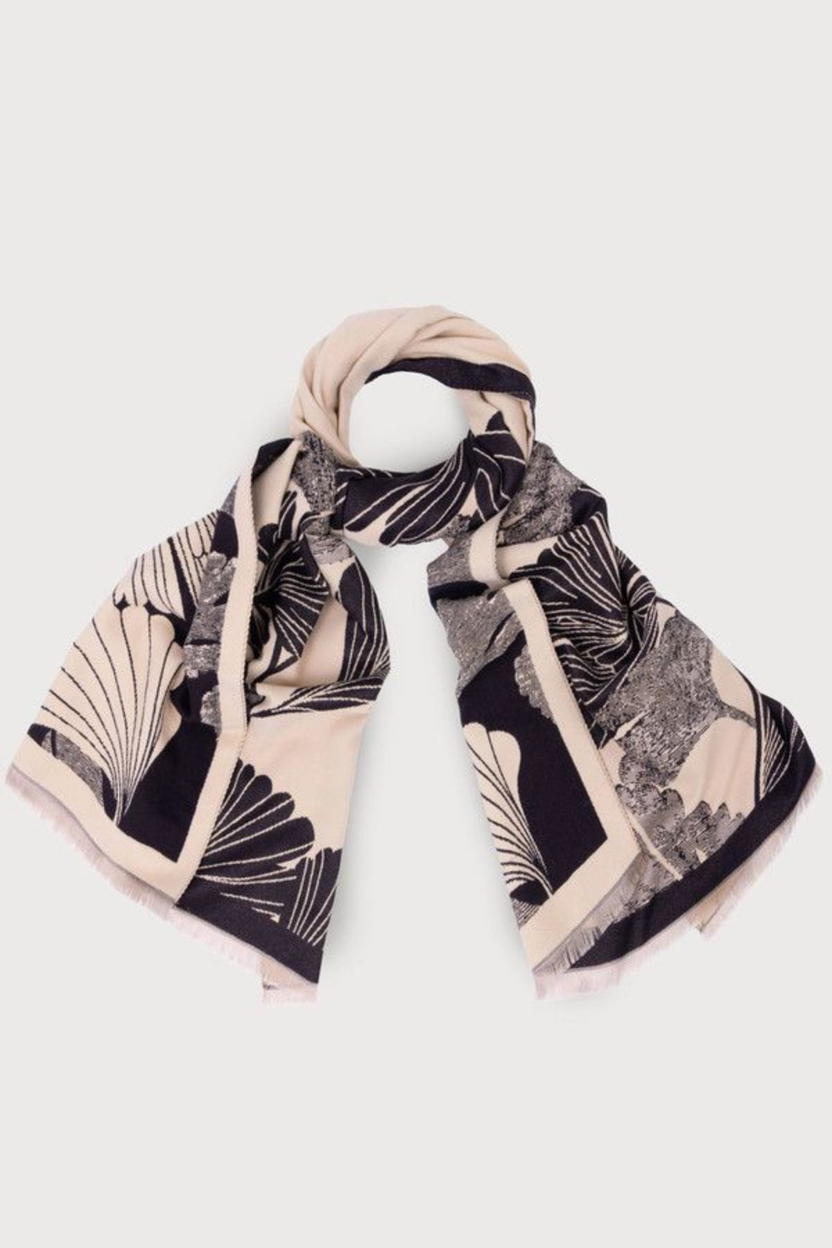 Ginkgo Botanical Reversible Scarf- Black