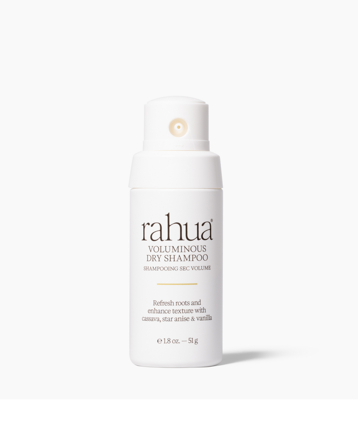 Rahua voluminous dry shampoo bottle on a white background