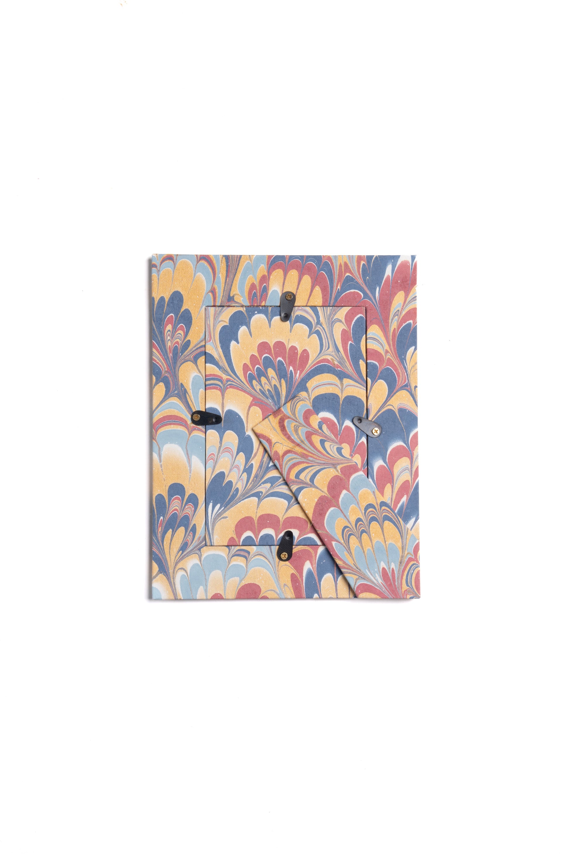 Hand-marbled Venetian swirl 4x6 picture frame with decorative hinges