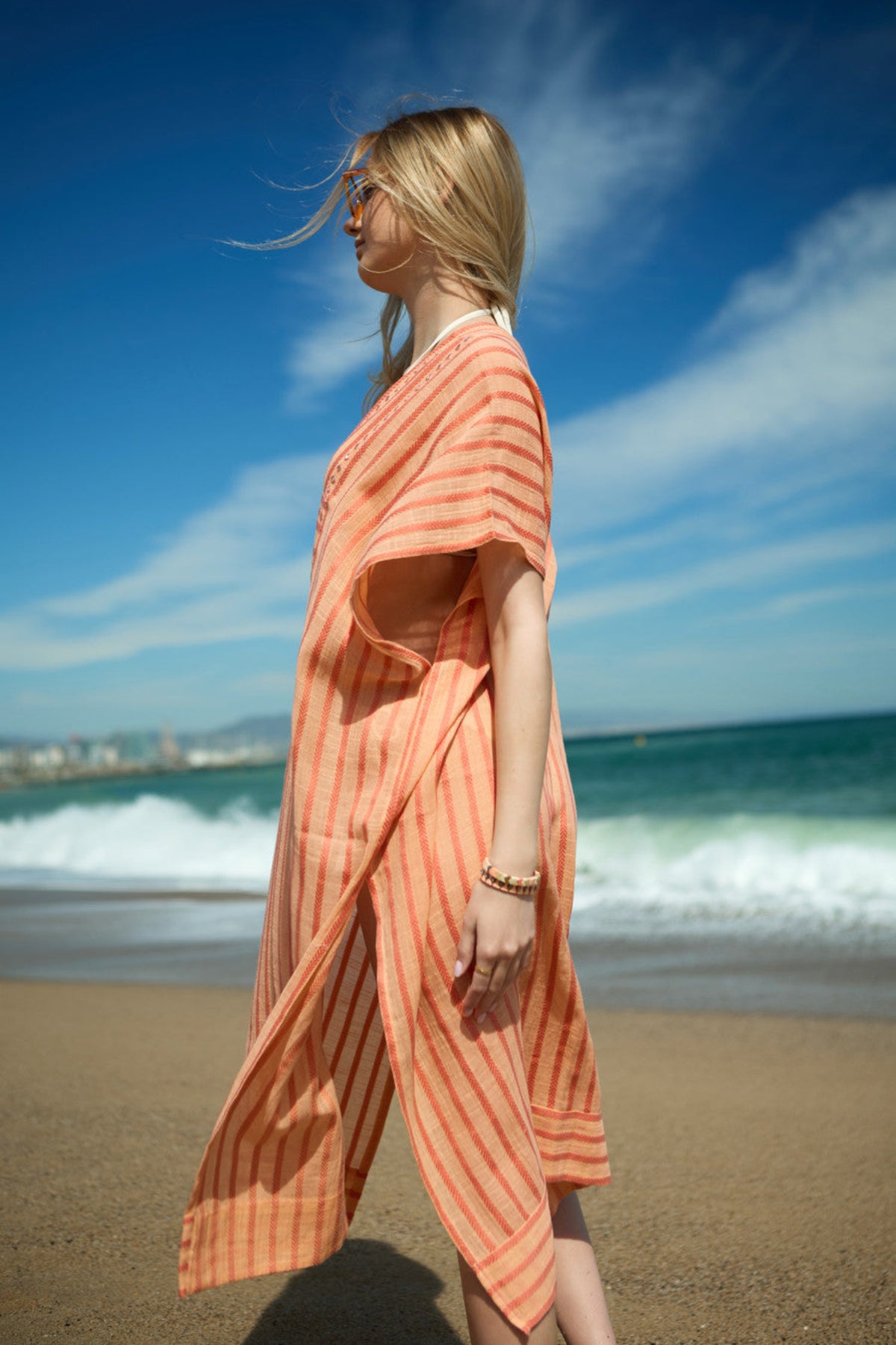 Arrow Striped Deco Kaftan - Coral