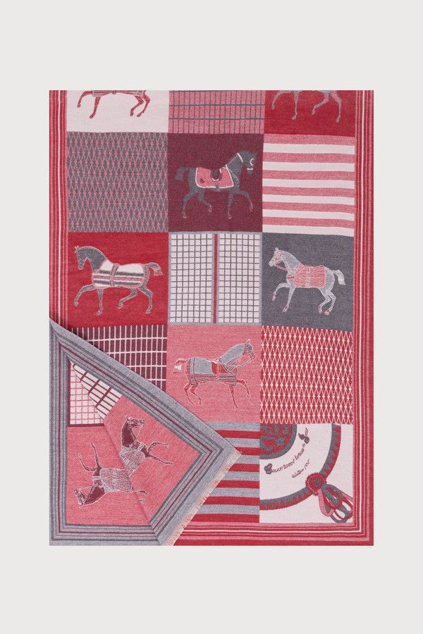 Equestrian Patchwork Knit Scarf - Red
