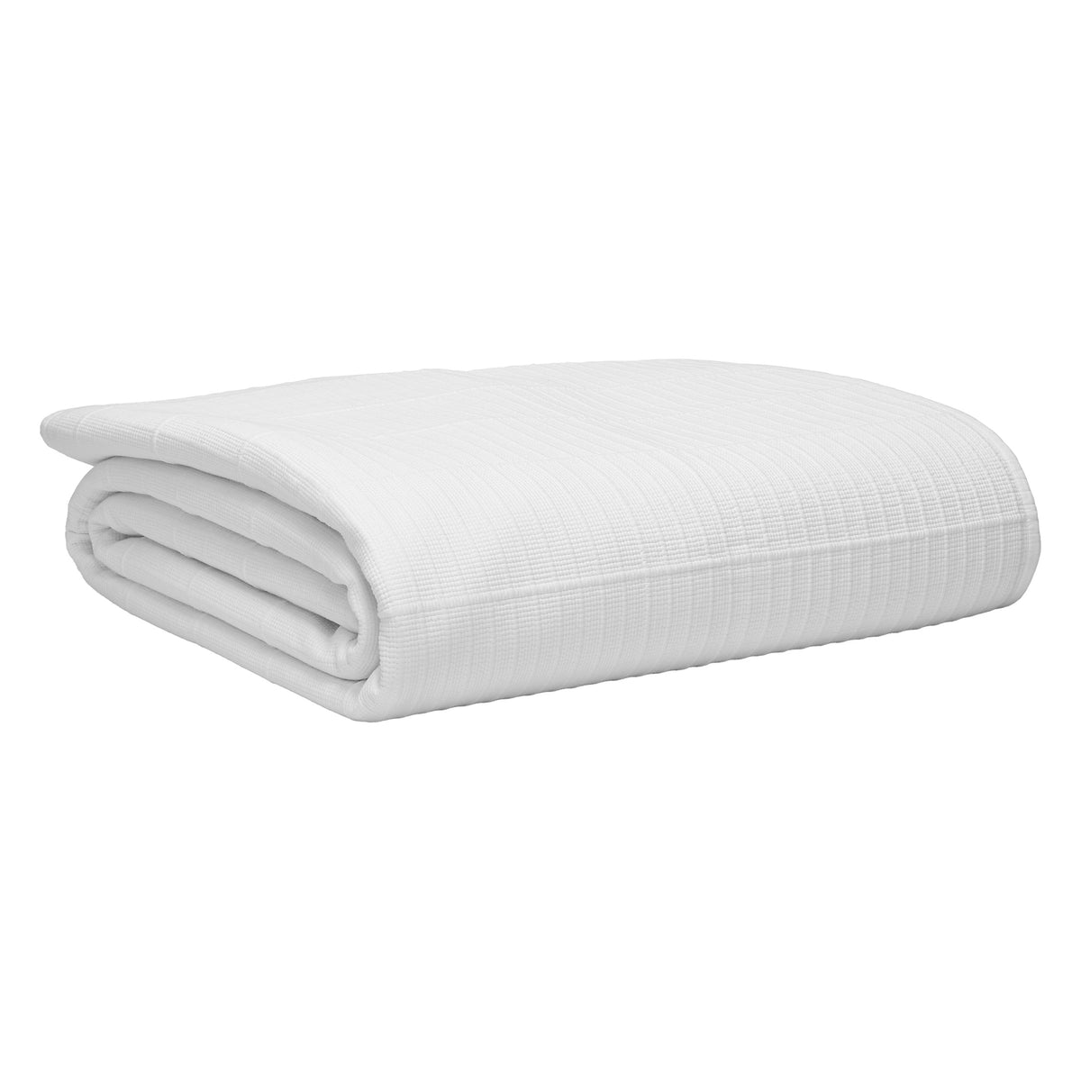 CL-268-11096_8|Crisp white textured coverlet, neatly folded and ideal for adding a layer of comfort and style to any bed ensemble.