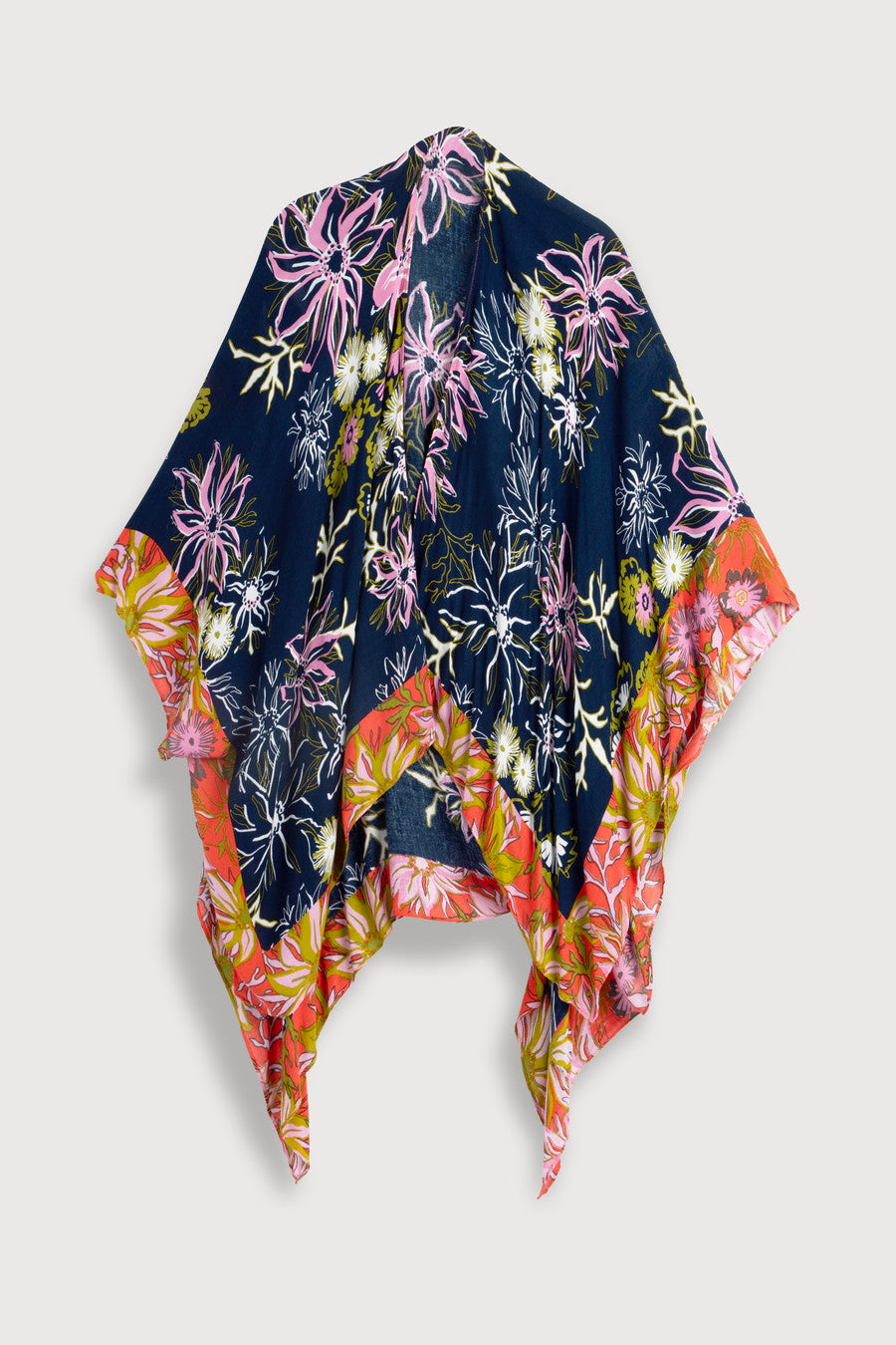 Vibrant Pattern Floral Kimono - Navy
