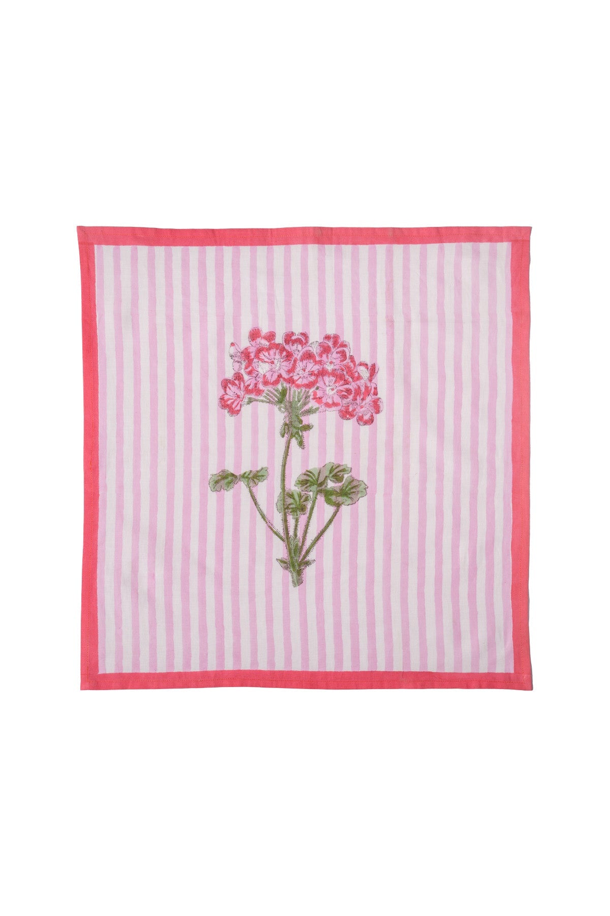 Pink striped napkin with hydrangea blockprint from Inner Child set of 4