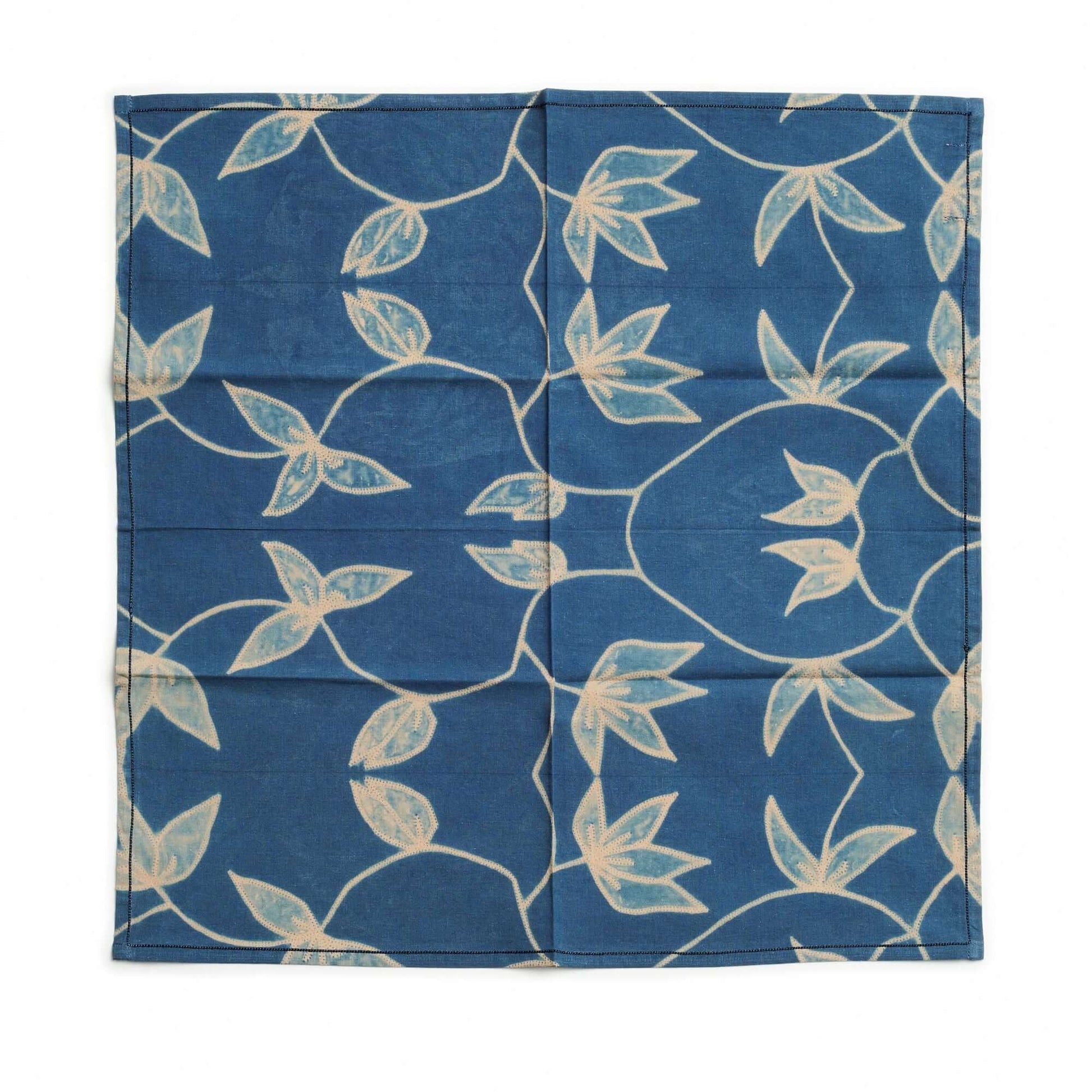 Folio Black Handcrafted Shibori Print Cotton Table Napkins ( set of 4 ) with unique floral design and natural dye.