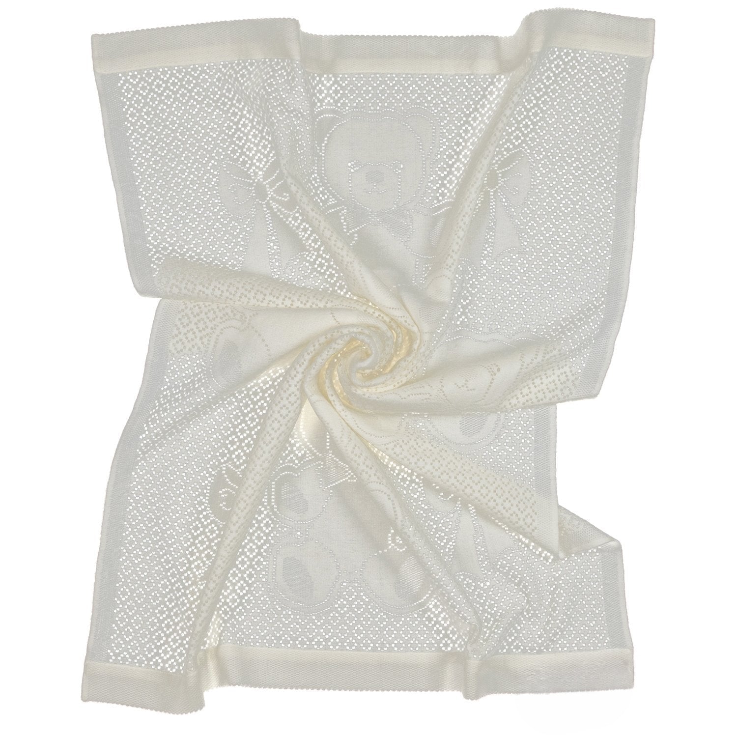 Southampton Home Lace Weave Bears & Bows Baby Blanket ~ Ivory ~-Gifts-[bar code]-Prince of Scots