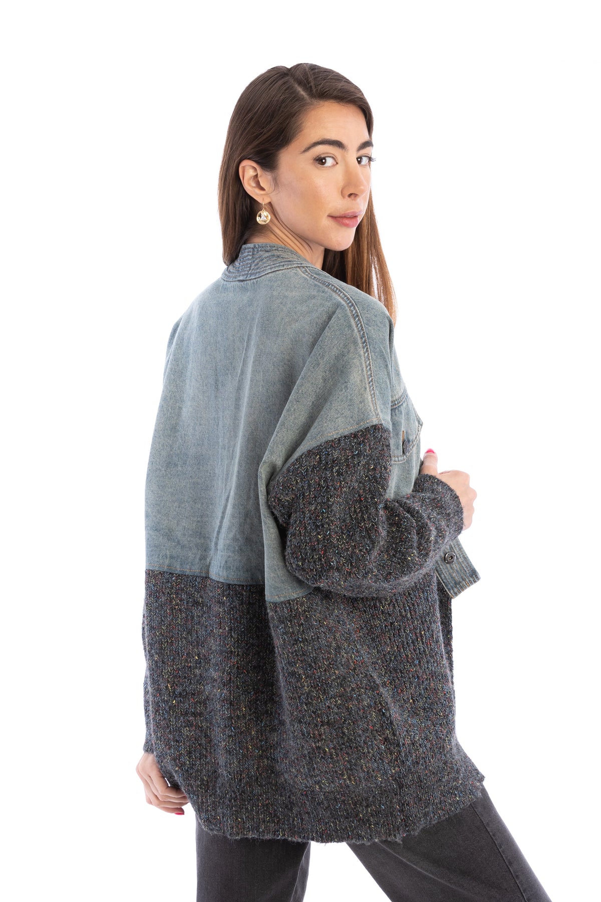 Denim and Grey Combo Jacket - Dim Gray