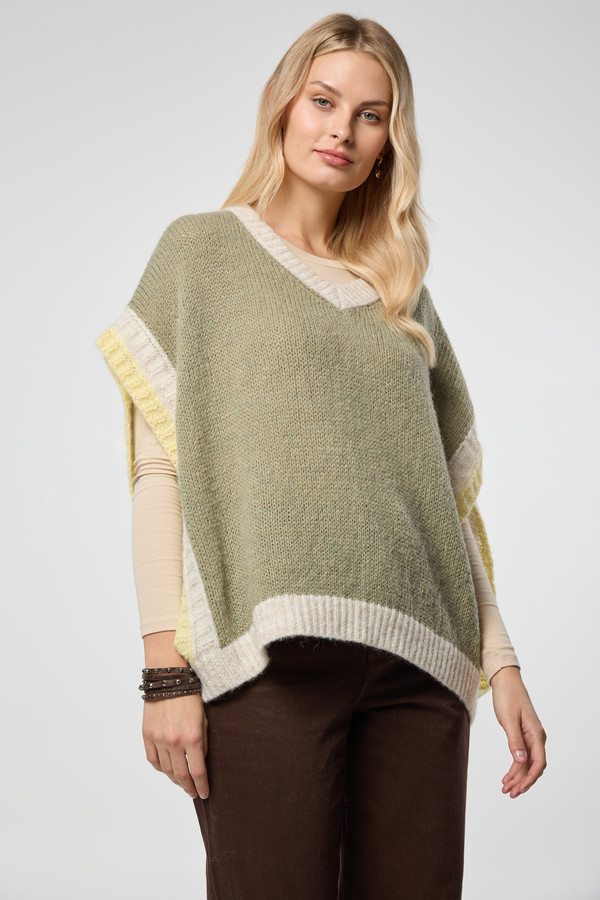 Colorblock Knit Sweater Vest - Moss