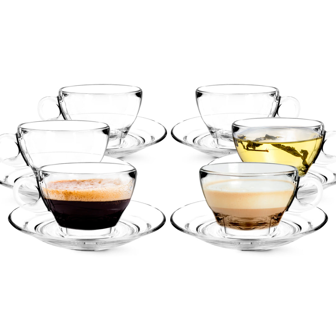 LEMONSODA Glass Latte Cup and Saucer - 8.75oz - Set of 6 - Lemonsoda