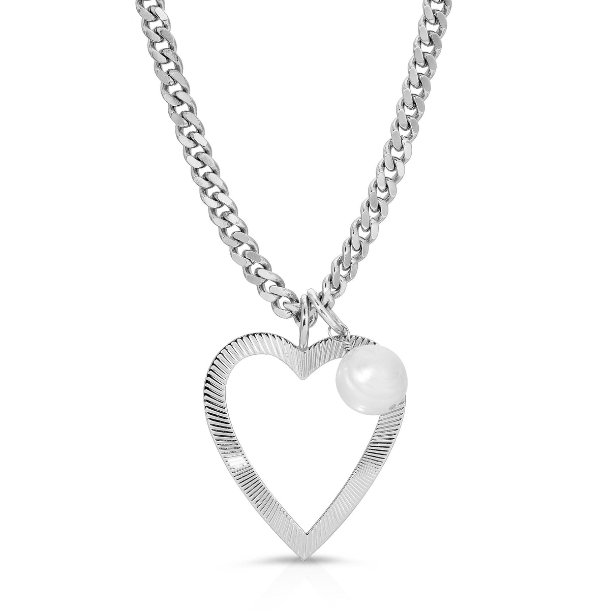 Silver heart pendant with pearl necklace from Heart & Pearl Charm Necklace collection