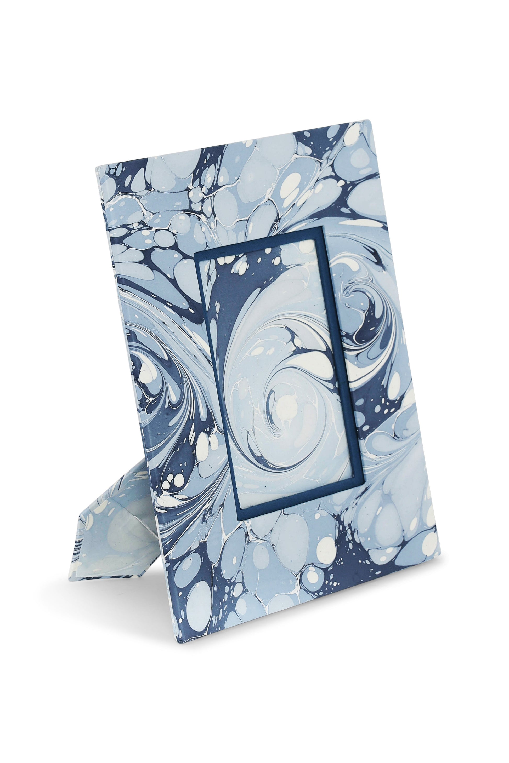Hand-marbled single large wall picture frame in blue and white ocean wave pattern from Inner Child