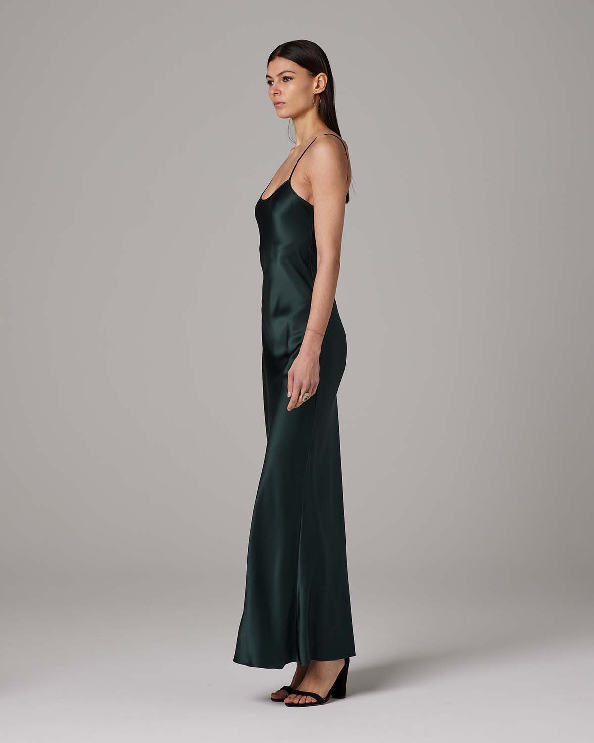 Sage Liquid Silk Slipdress shown from the side
