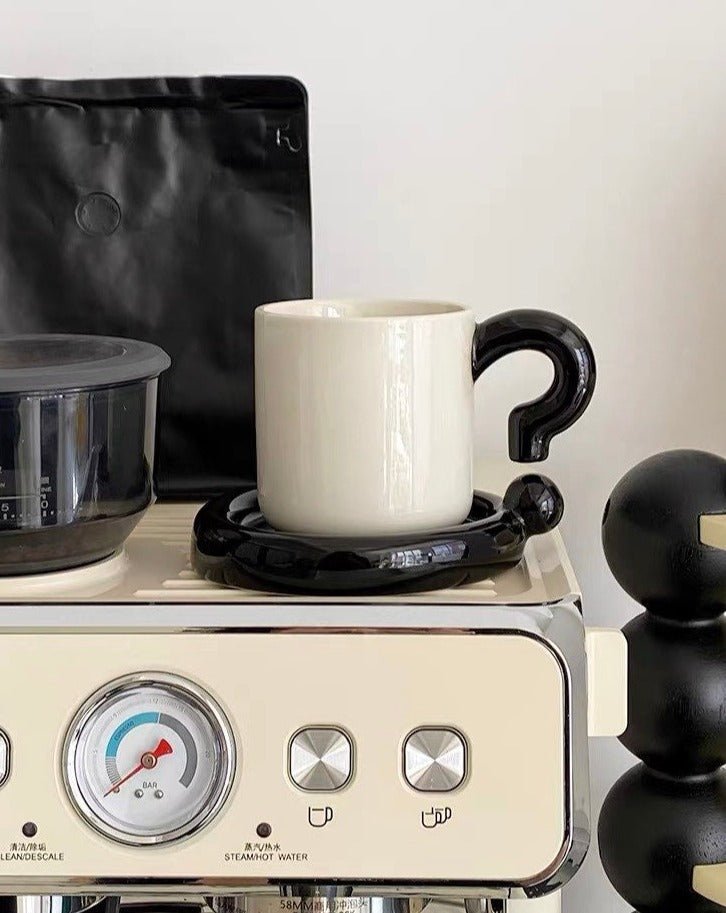 Handmade !? Ceramic Coffee Mug with Saucer - Unique Cute Funny Novelty Mugs - Mugs - !? Ceramic Coffee Mug-Black Question Mark - INSPECIAL HOME