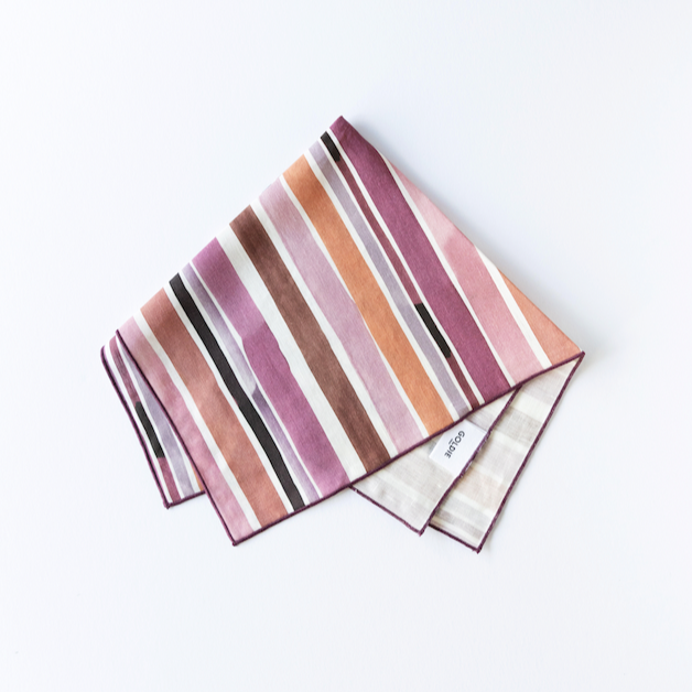 Lisbon Stripe linen dinner napkin hand-painted in warm pink plum maroon brown and rust tones - Goldie Home