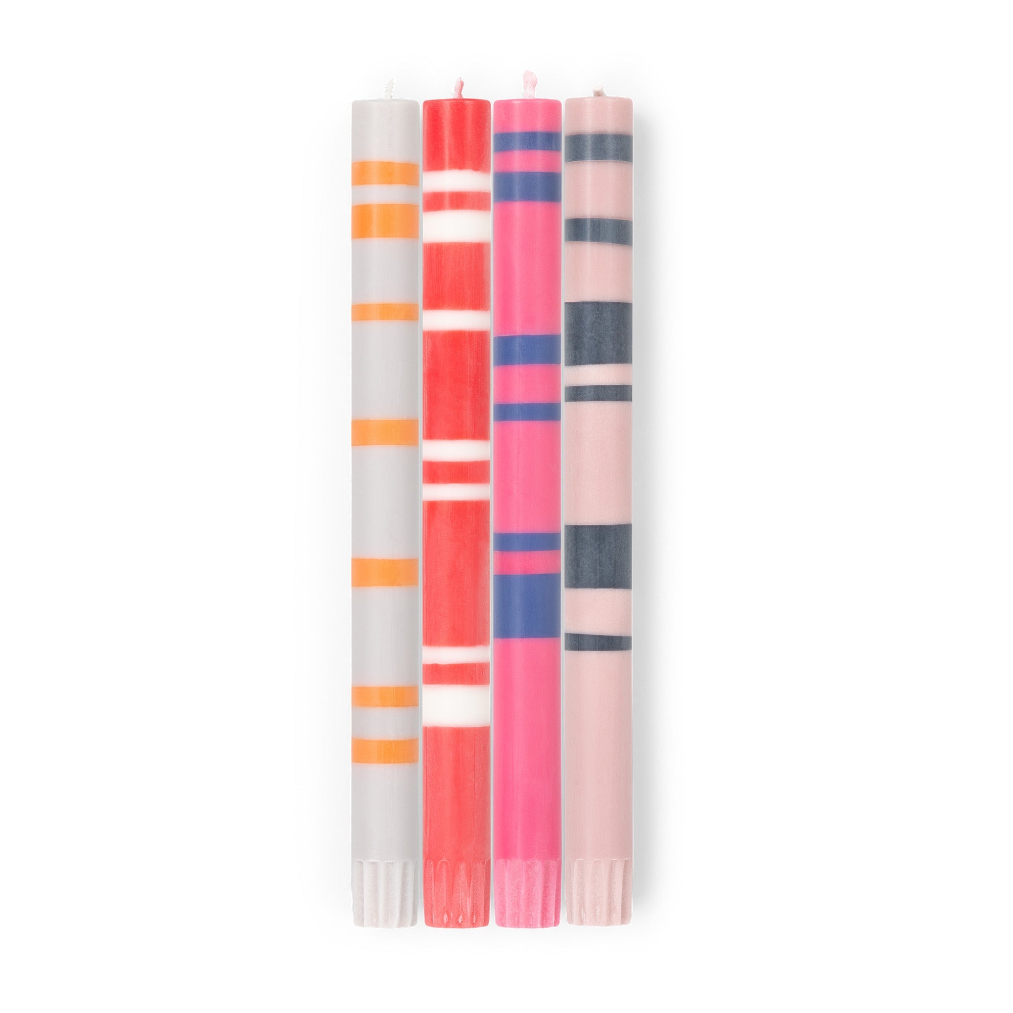 S/4 Striped Dinner Candles in Reds and Pinks