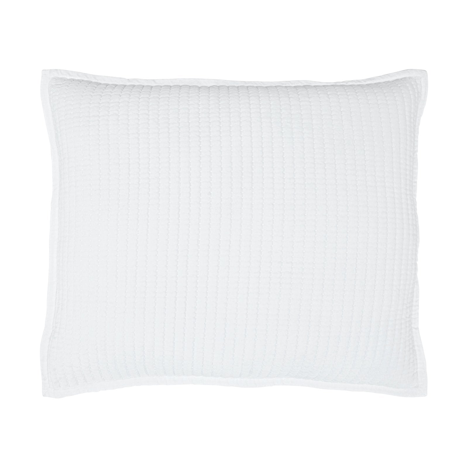 DE-187-3137_1|Pure white quilted decorative pillow coverlet, featuring a subtle horizontal wavy texture for serene bedding decor.