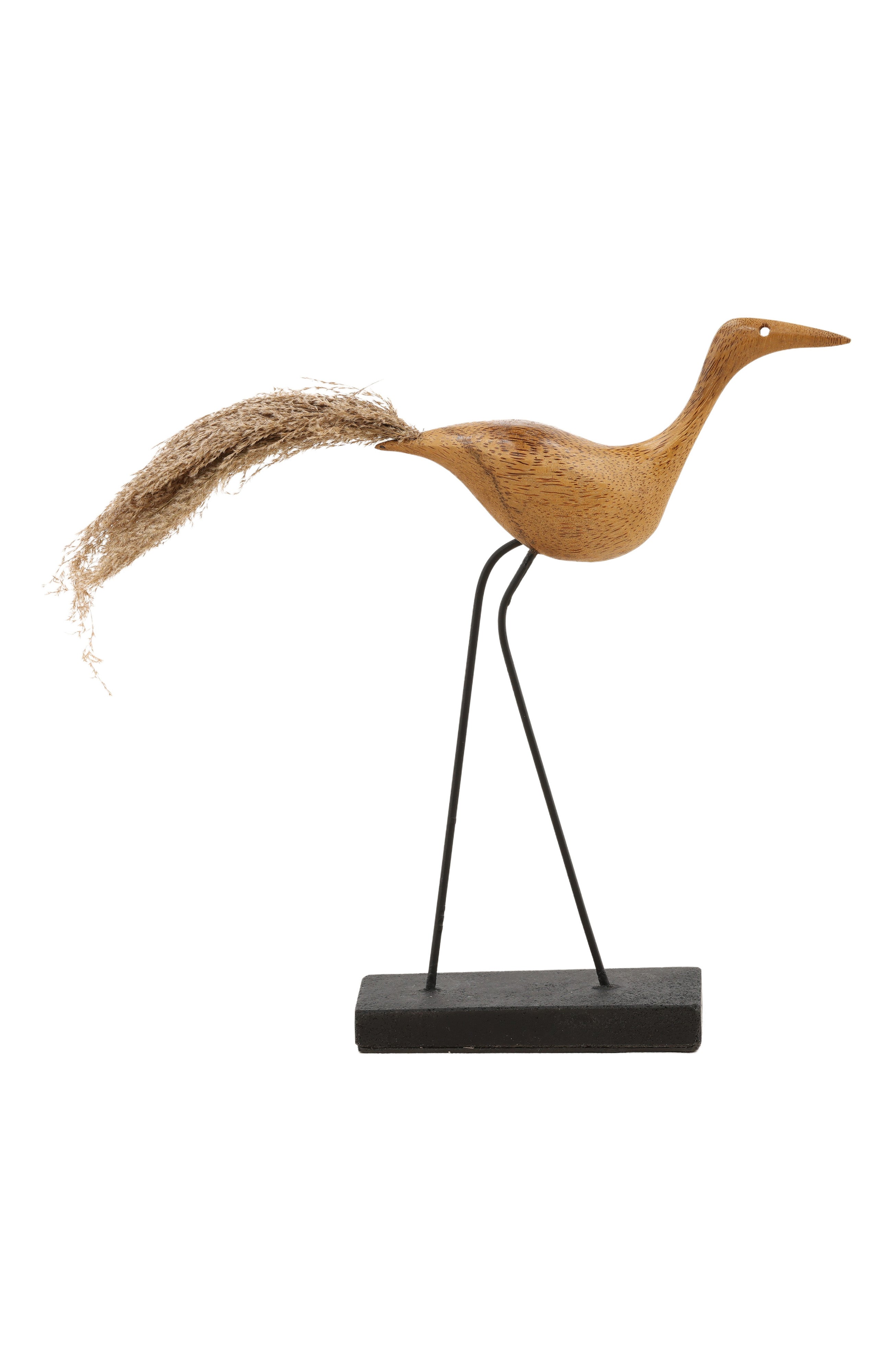 Zephyr Bamboo & Stone Bird Sculpture - Natural/Black