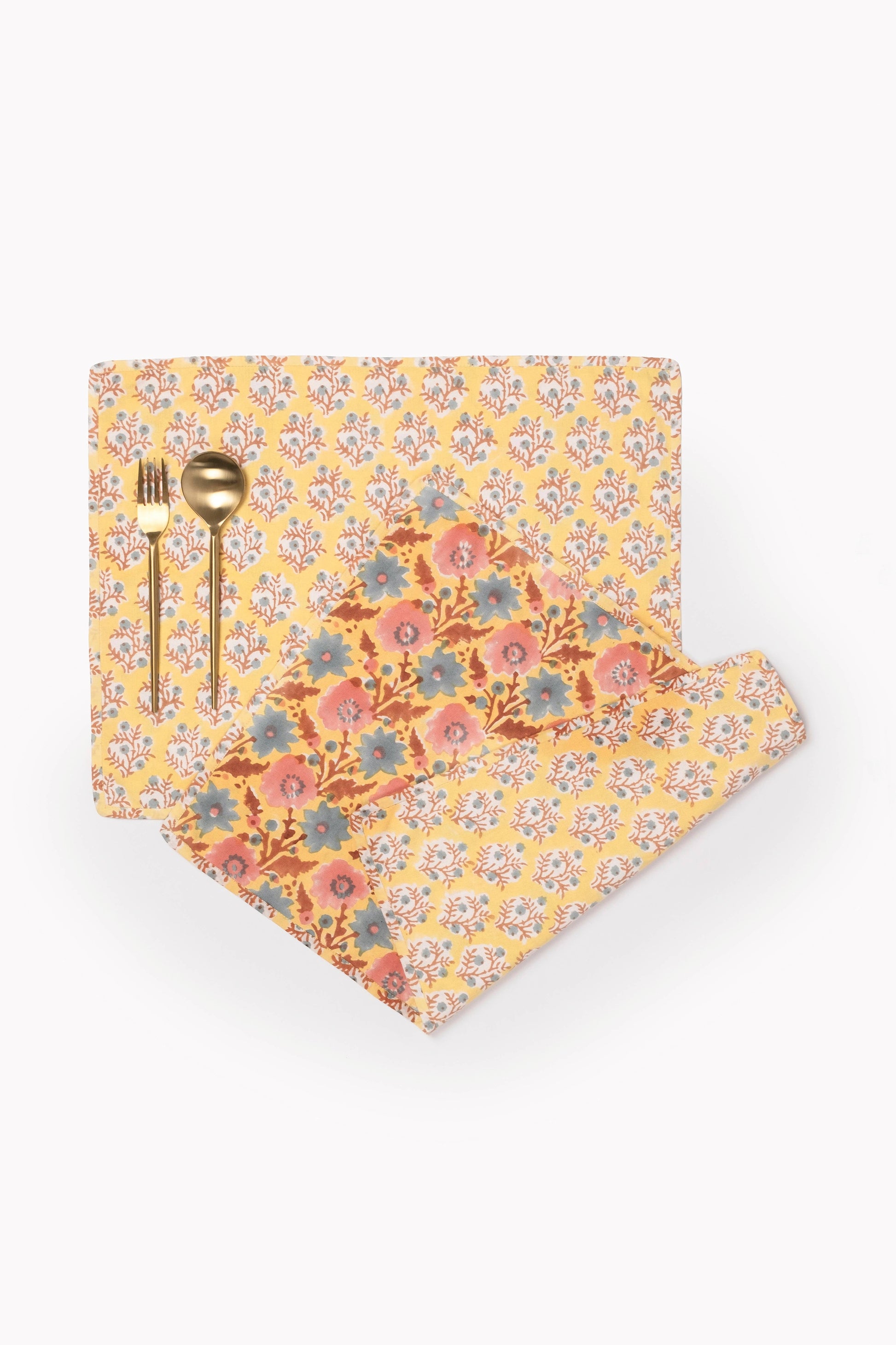 Amaltas Yellow Reversible Block Print Placemats (Set of 2)
