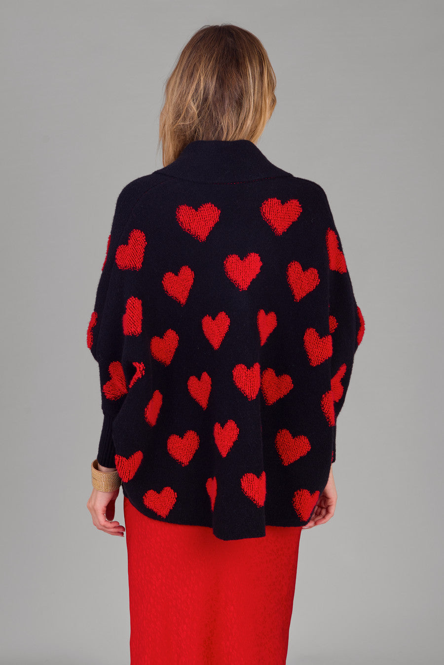 Heart Cardigan Ribbed Knit - Red & Black