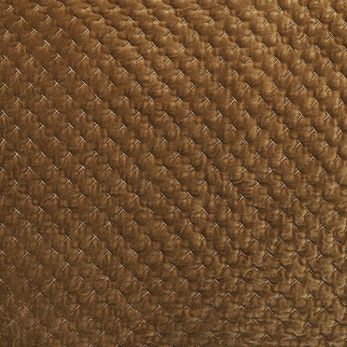 QT-378-9496_12|Close-up view of a rich brown velvet quilted fabric, showcasing its intricate diamond stitch pattern and soft texture.