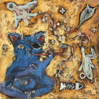 Smoking Cat Art Print - Leopard Frog