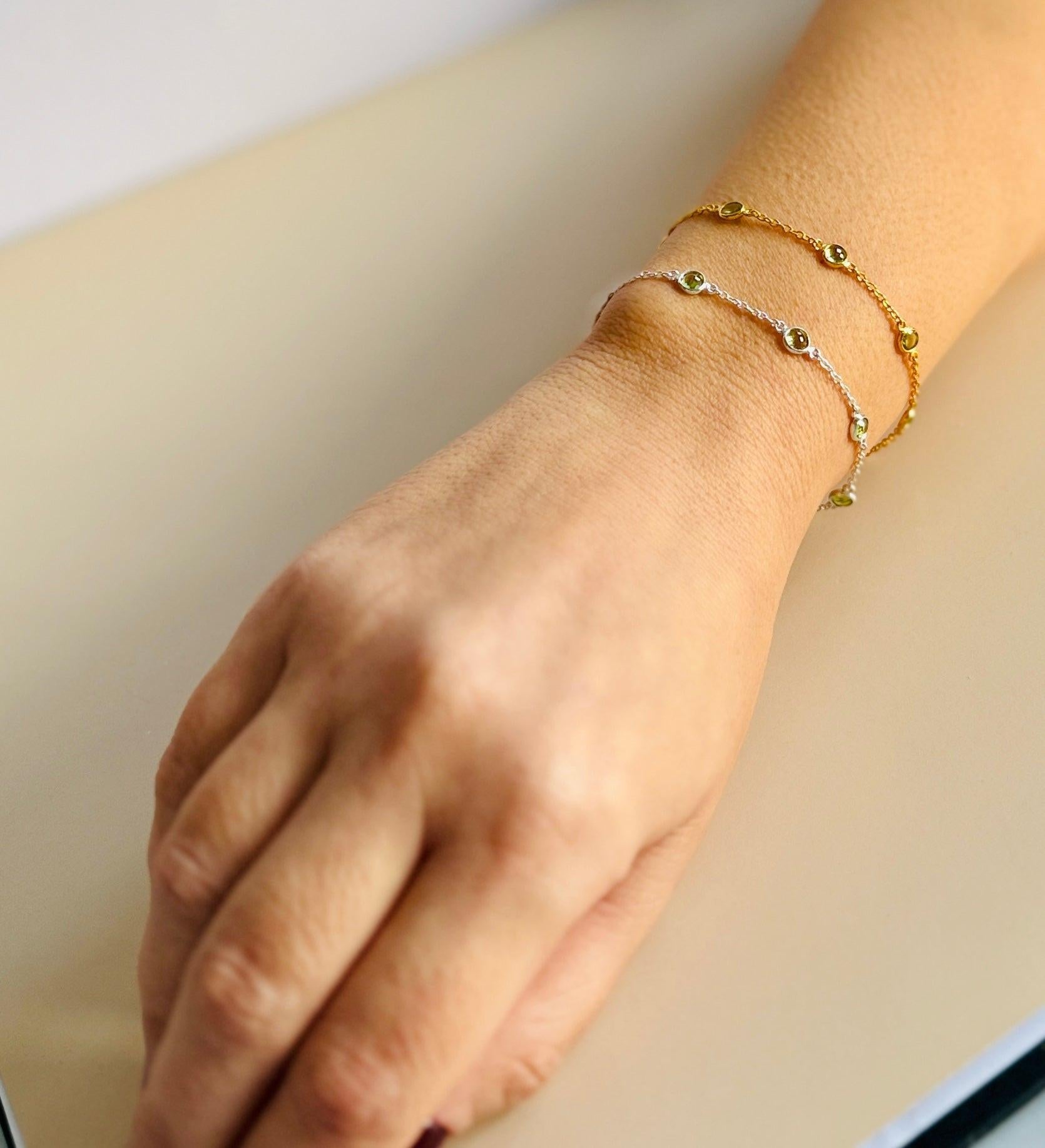 August Birthstone Bracelet — Peridot minimal everyday fine jewelry in solid gold and sterling 925 silver with natural gemstones.