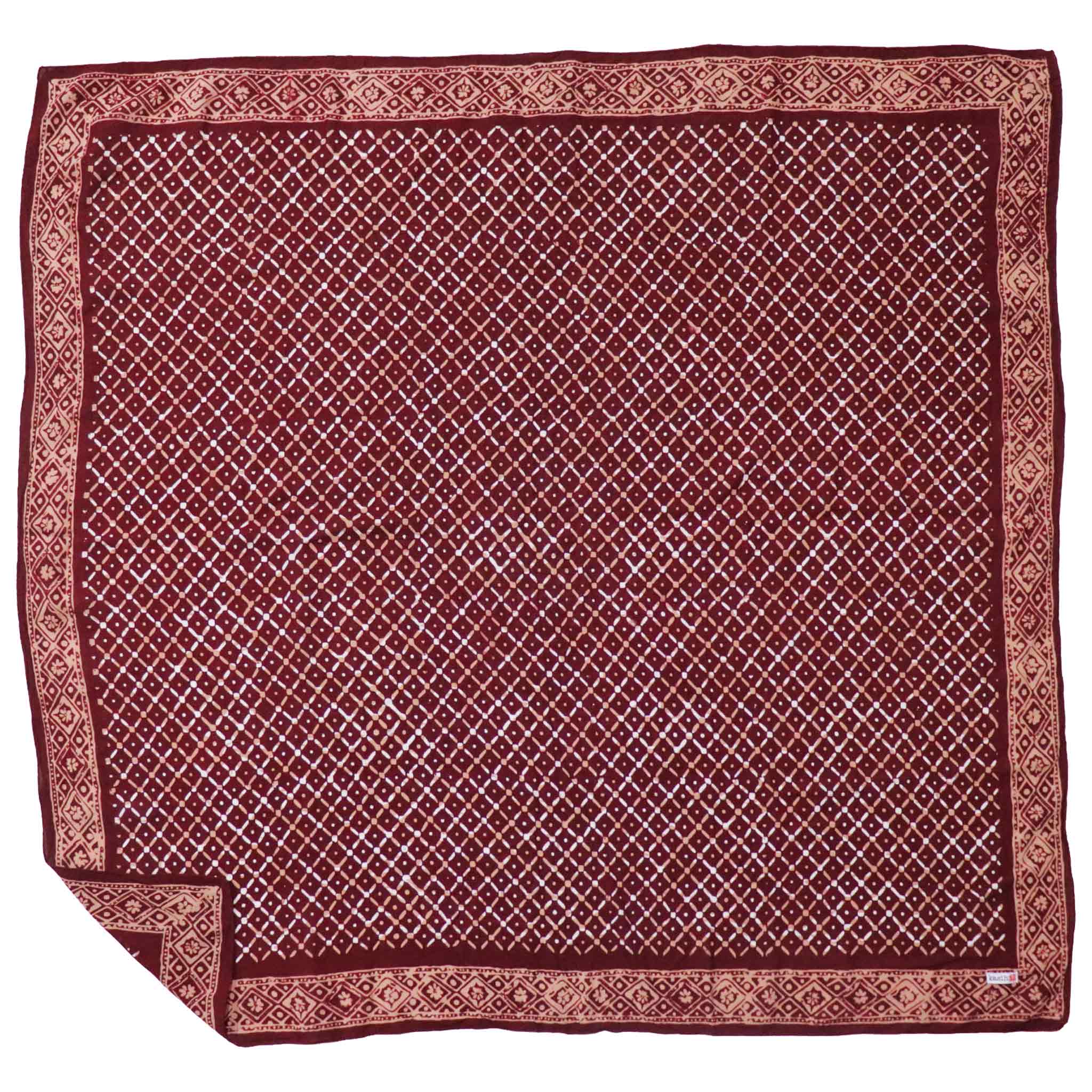 Large 39" Hand Dyed Batik Bandana, 100% Soft Cotton, Crimson Cross, Red, Western Wild Rag