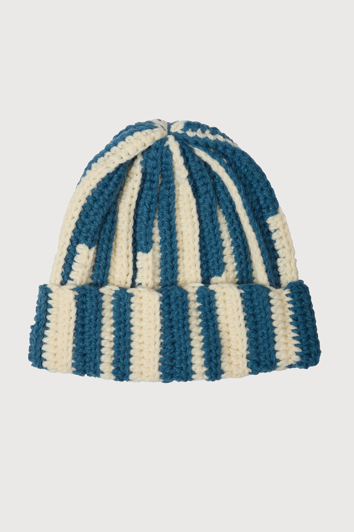 Candy Striped Chunky Beanie - Blue White