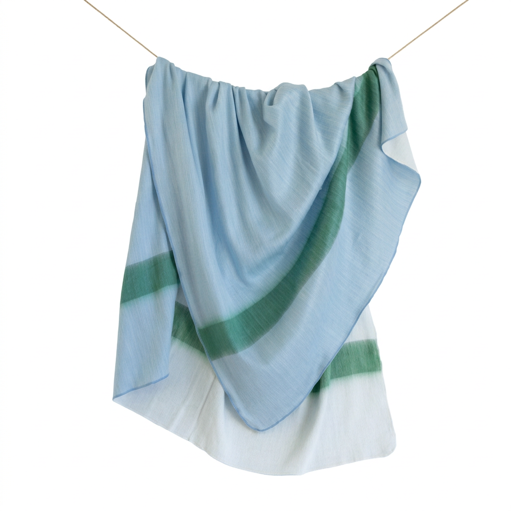 Powder Blue & Green reversible handwoven alpaca throw blanket, Kani Collection, made in Ecuador