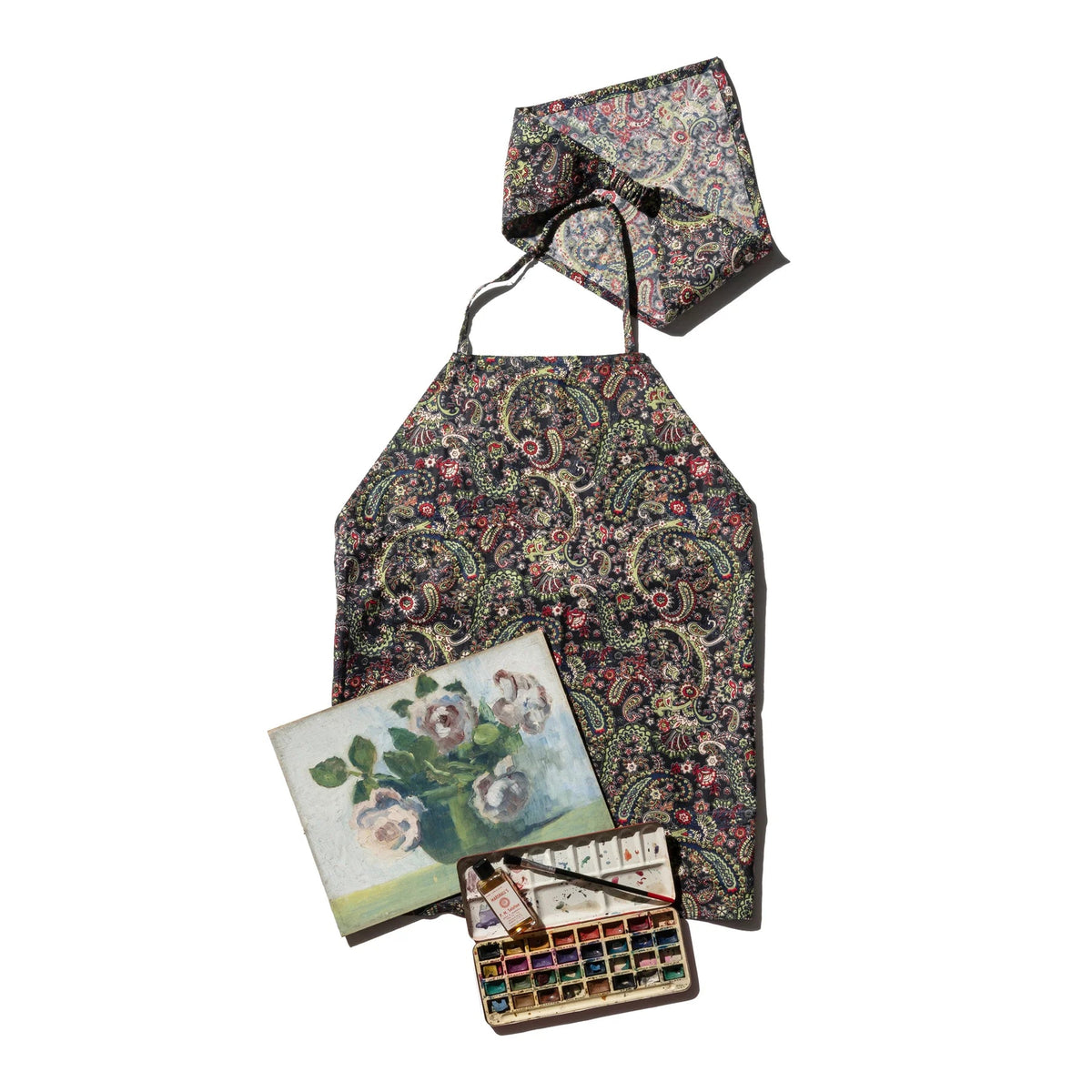 Hand Printed Kids Apron With Kerchief Paisley 1