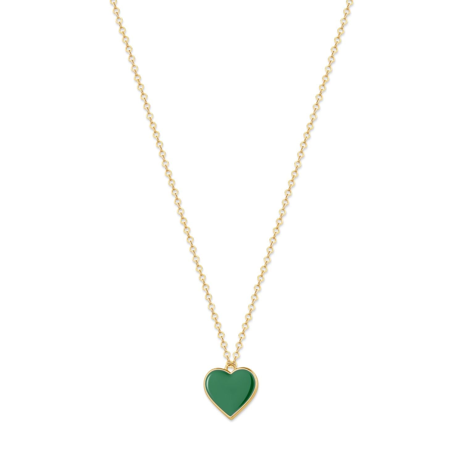Single Hearted Girl Green Heart Pendant Necklace Magnetic Clasp